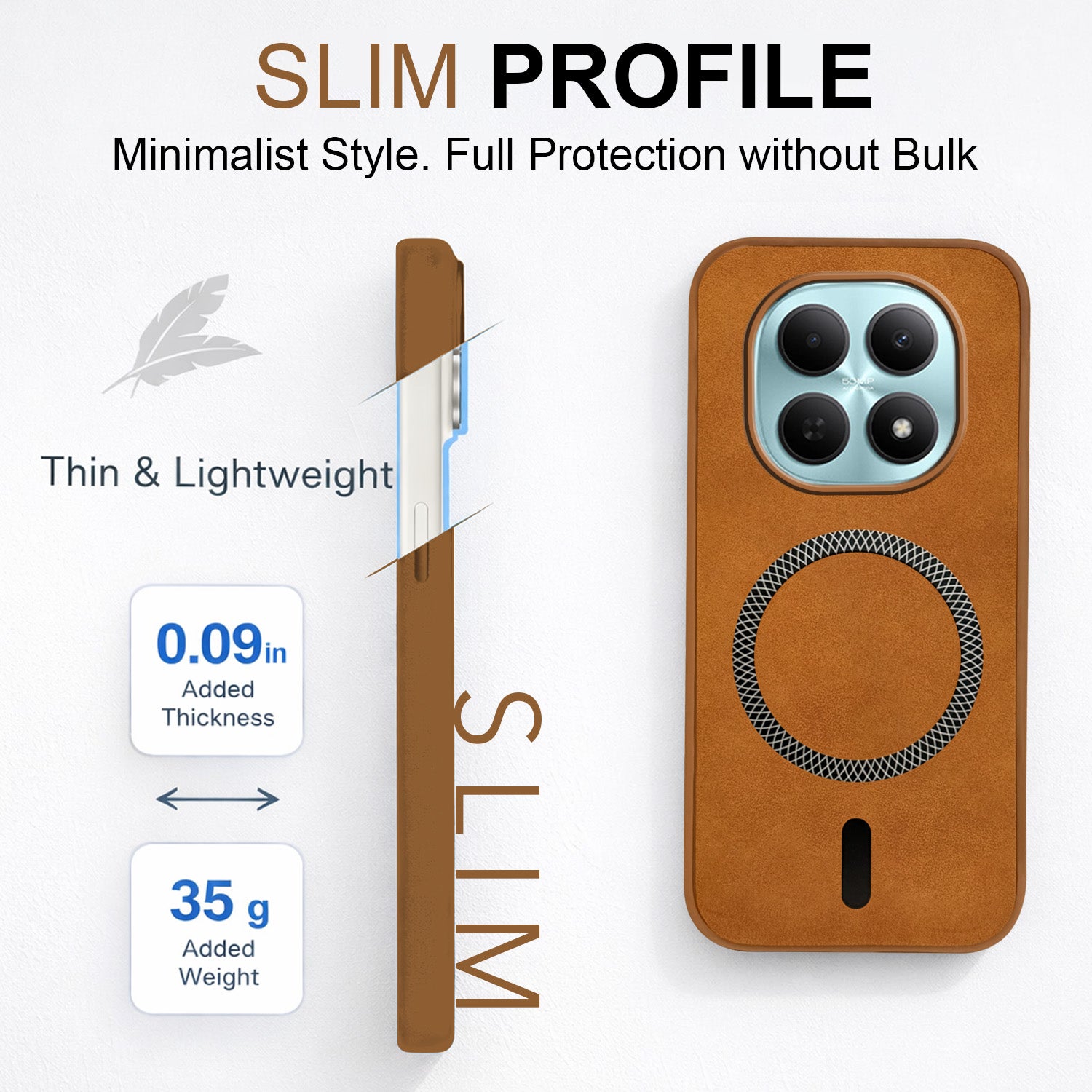 For Poco M8 5G Back Cover Case Leather Finish (MagSafe Compatible Wireless Charging | Soft Touch | Camera Bump Protection)