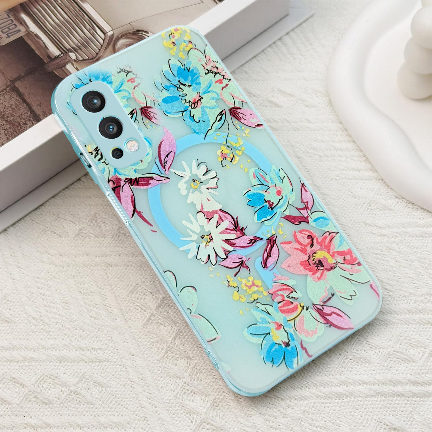 For OnePlus Nord 2 Back Cover Case (Cute Floral Design | Flower Print for Girls | MagSafe Compatible Wireless Charging)
