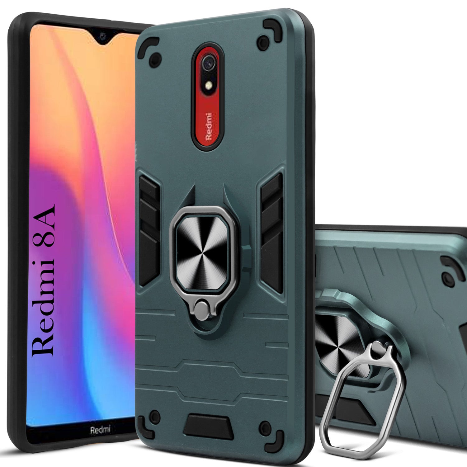 For Xiaomi Mi Redmi 8A Back Cover Case Hybrid Armor (Shockproof Dual Layer Polycarbonate |Ring Holder Kickstand)