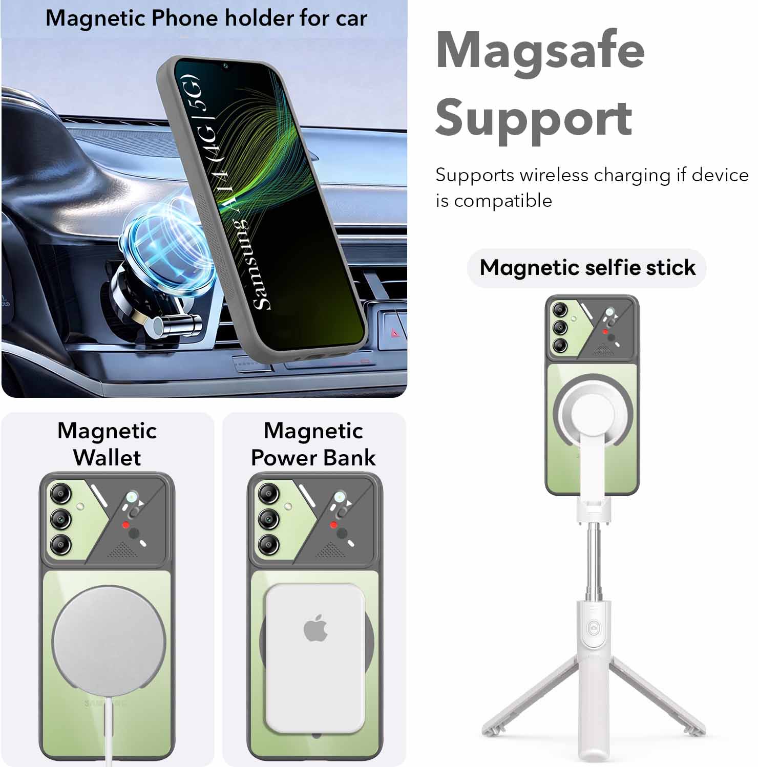For Samsung Galaxy A14 4G | 5G Back Cover Case Lifetime Anti-Yellow Clear (Camera Protection | Side Grip | Wireless MagSafe Compatible)