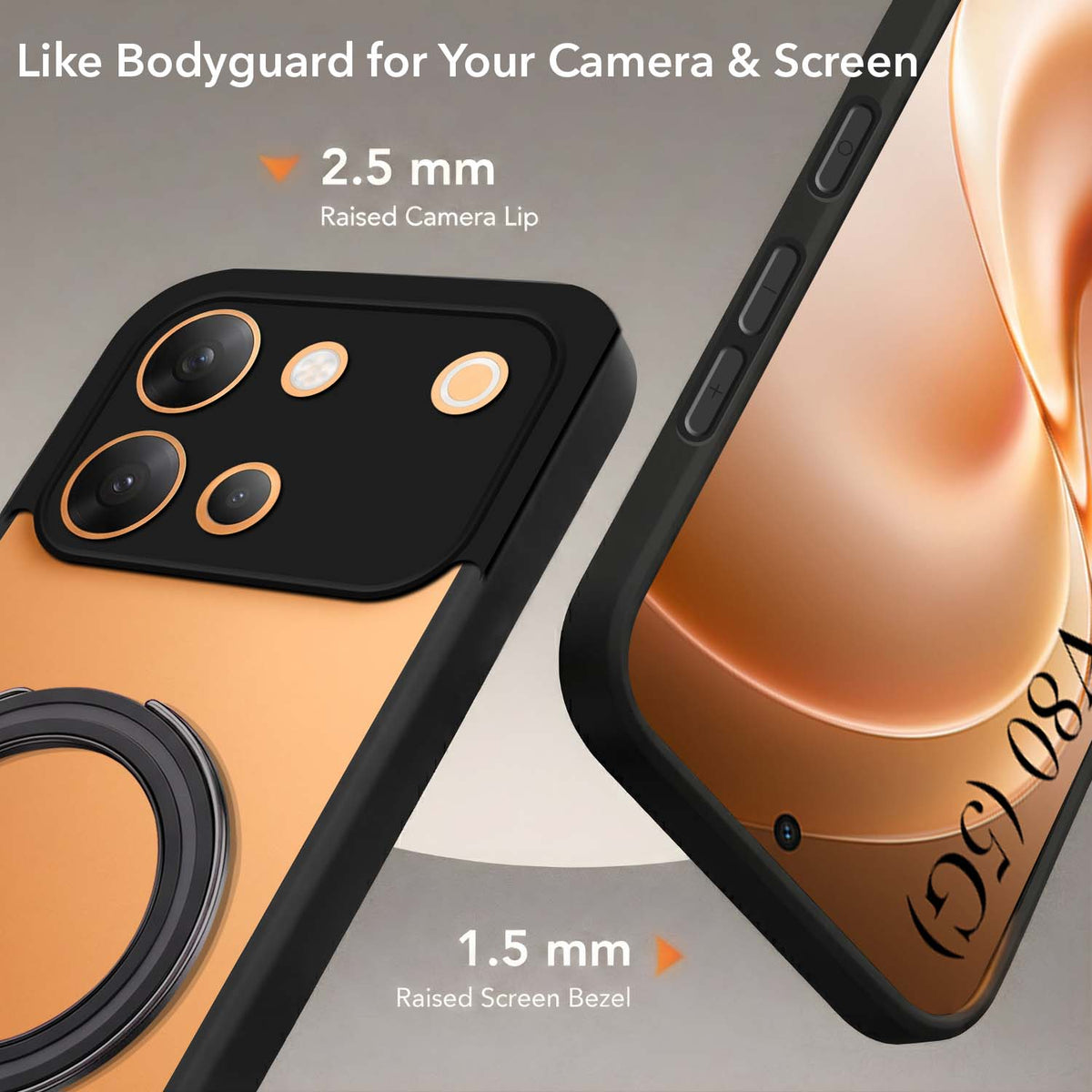 For Vivo V80 5G Back Cover Case (Kick Stand Ring Holder | Life time Anti Yellow | Camera Protection)