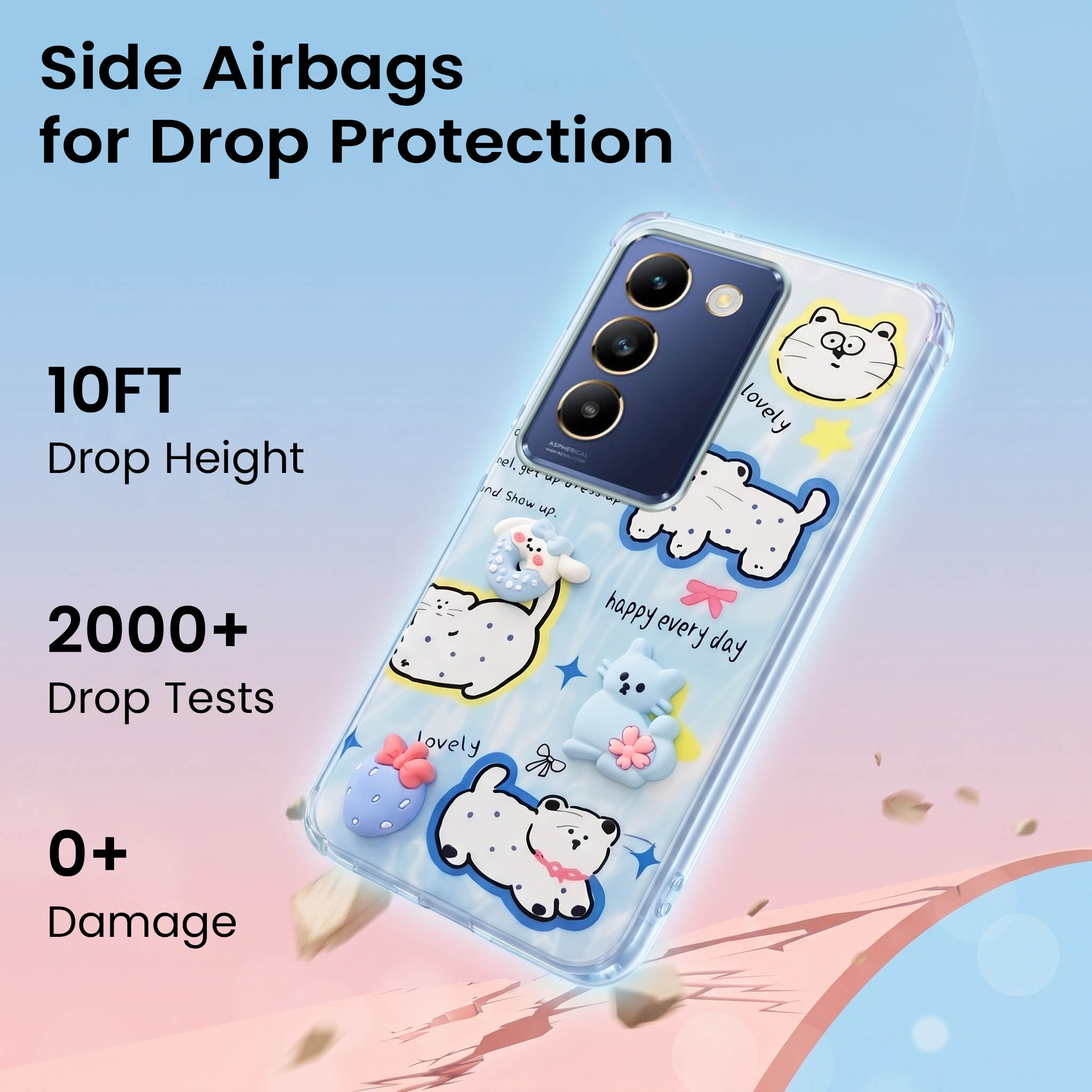 For Vivo T3 5G Back Cover Case (3D Cute Cartoons | Hard Back Side Soft | Matte Premium Finish | HD Printing)