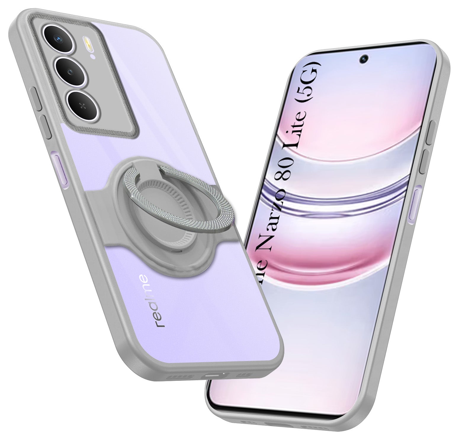 For Realme Narzo 80 Lite 5G Back Cover Case with stand (Built-in Ring Holder Kickstand | Lifetime Anti Yellow | Camera Protection)