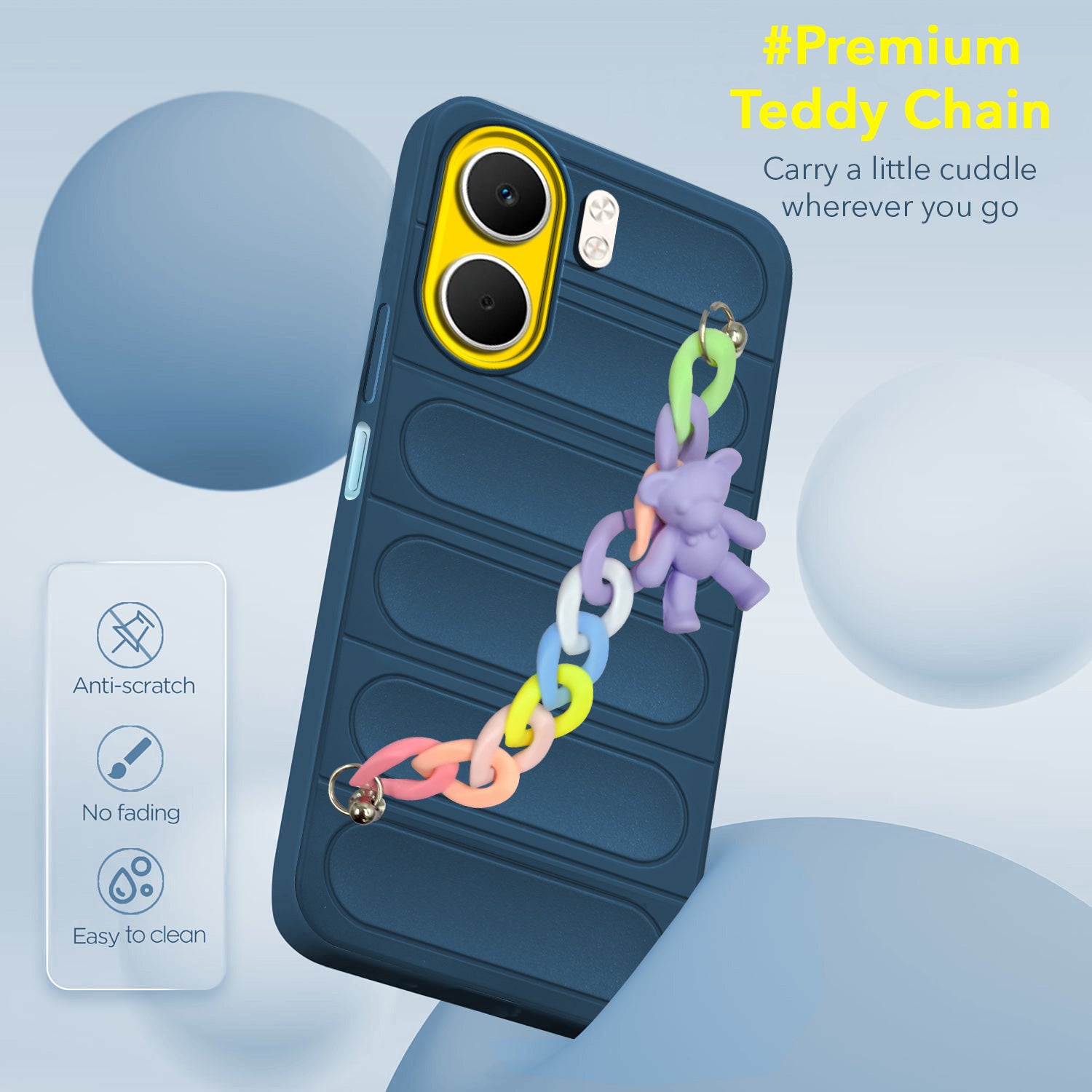 For Oppo A5X Back Cover Case (Wrist Hanging Chain | Teddy Bracelet Charms | Matte Liquid Silicone | Camera Protection Ring)