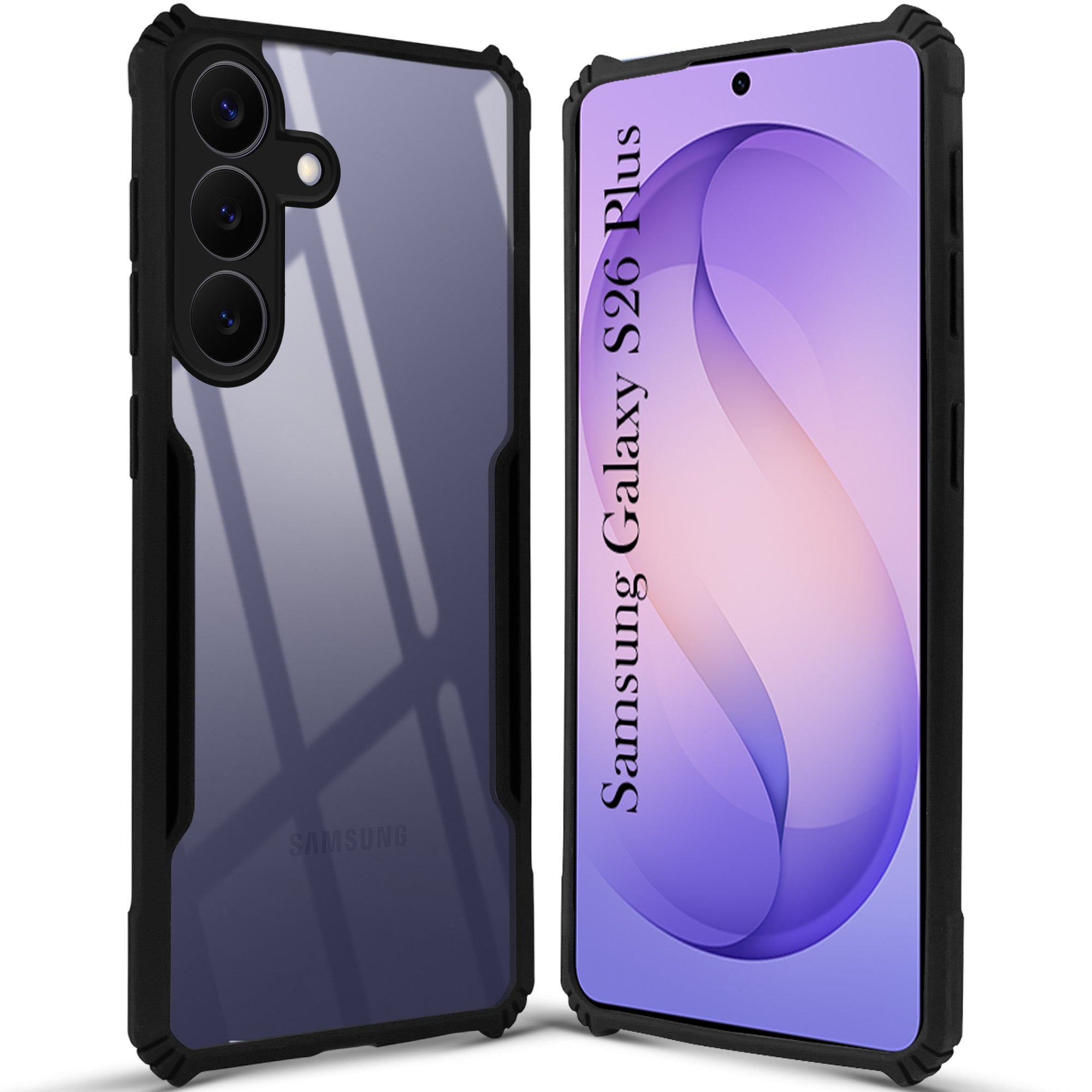 For Samsung Galaxy S26 Plus Back Cover Case Hybrid (Shockproof with Polycarbonate Clear Panel | Professional Black)