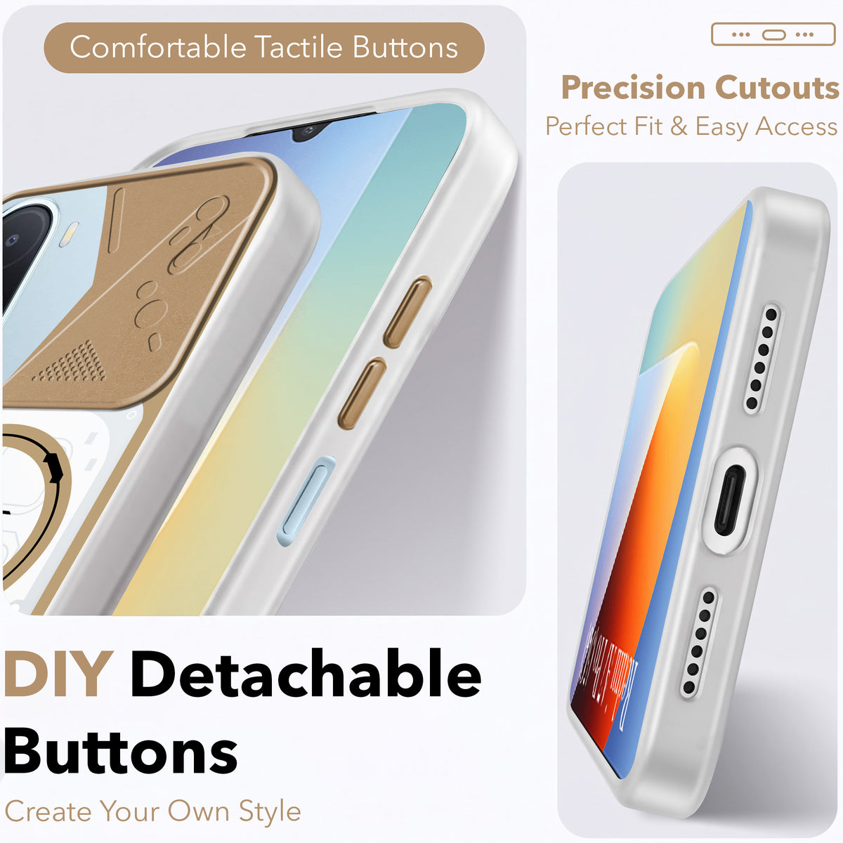 For Redmi A7 Pro 4G|5G Metallic Back Cover Case (Metallic Camera Protection & Buttons | Translucent Milky Shade | Hard Polycarbonate)