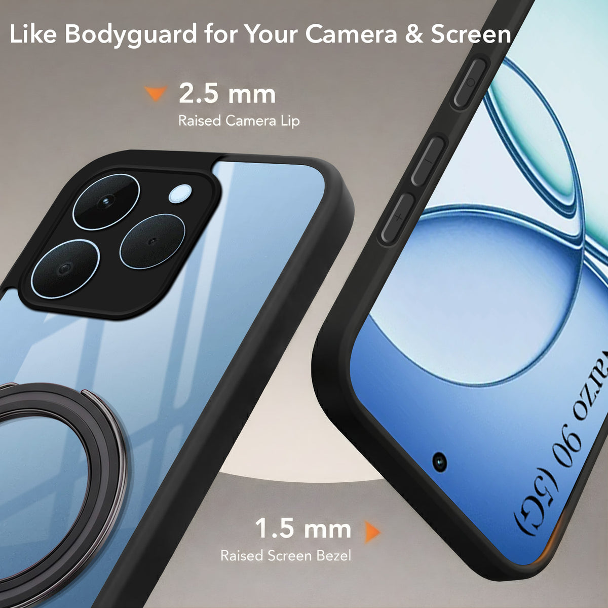 For Realme 15T | Realme Narzo 90 Back Cover Case (Kick Stand Ring Holder | Life time Anti Yellow | Camera Protection)