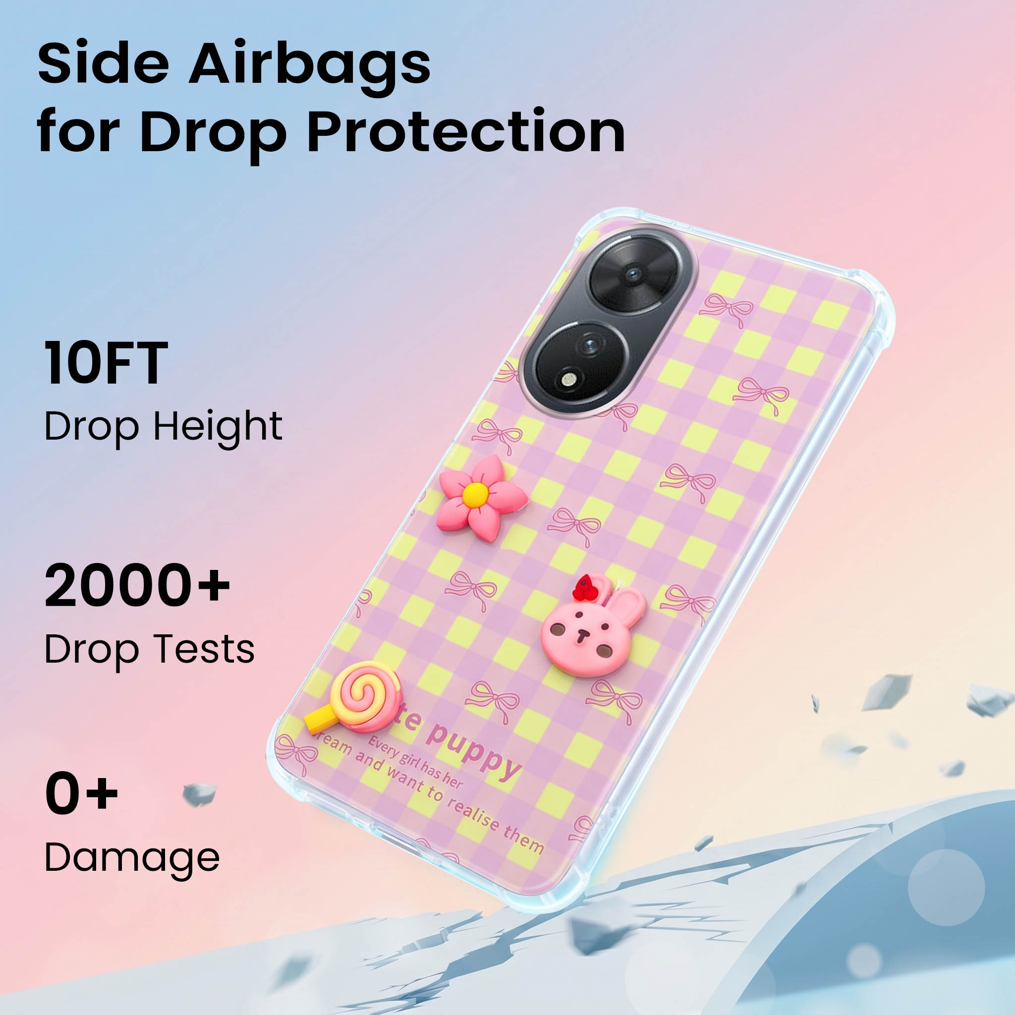 For Vivo T2 Back Cover Case (3D Cute Cartoons | Hard Back Side Soft | Matte Premium Finish | HD Printing)
