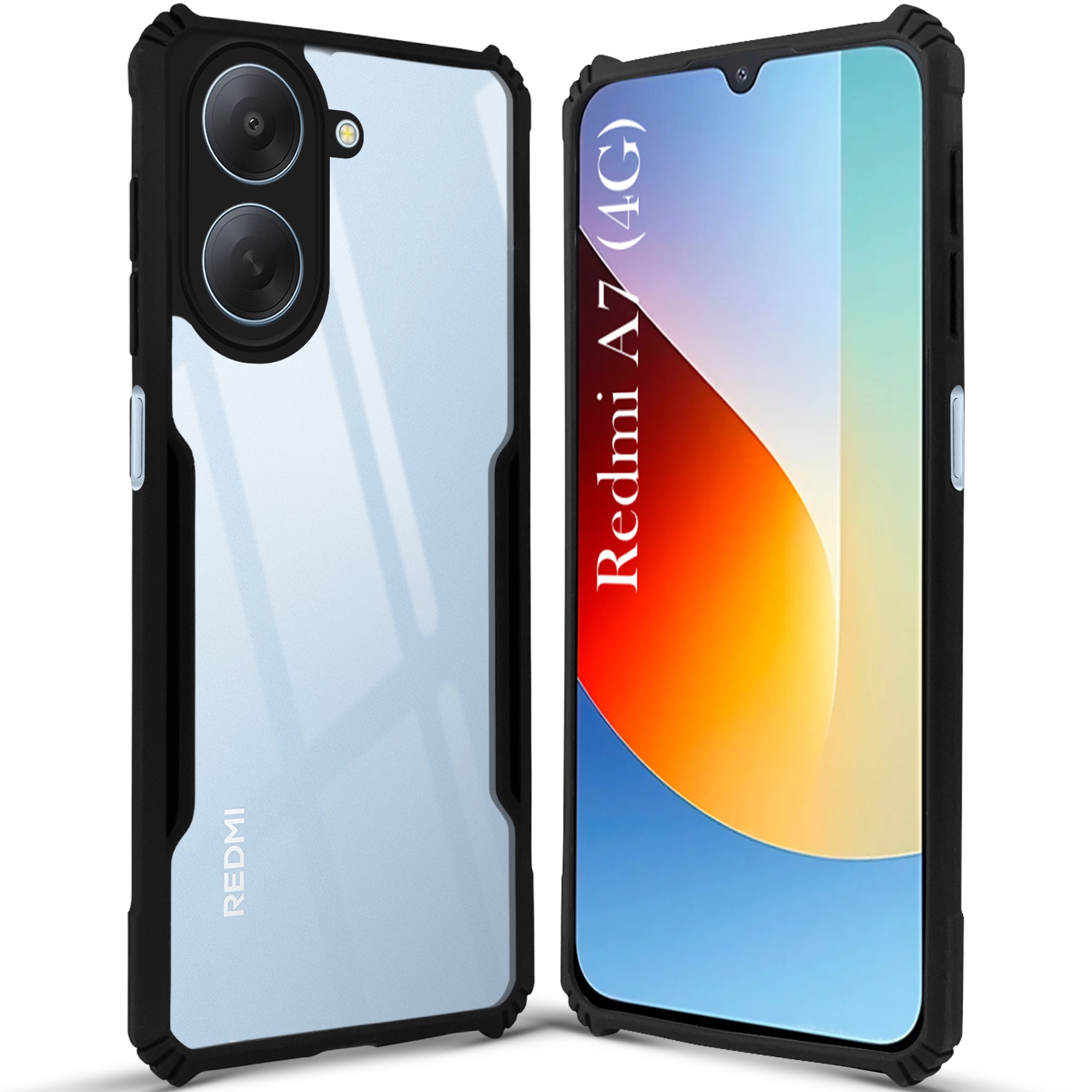 For Redmi A7 5G Back Cover Case Hybrid (Shockproof with Polycarbonate Clear Panel | Professional Black)