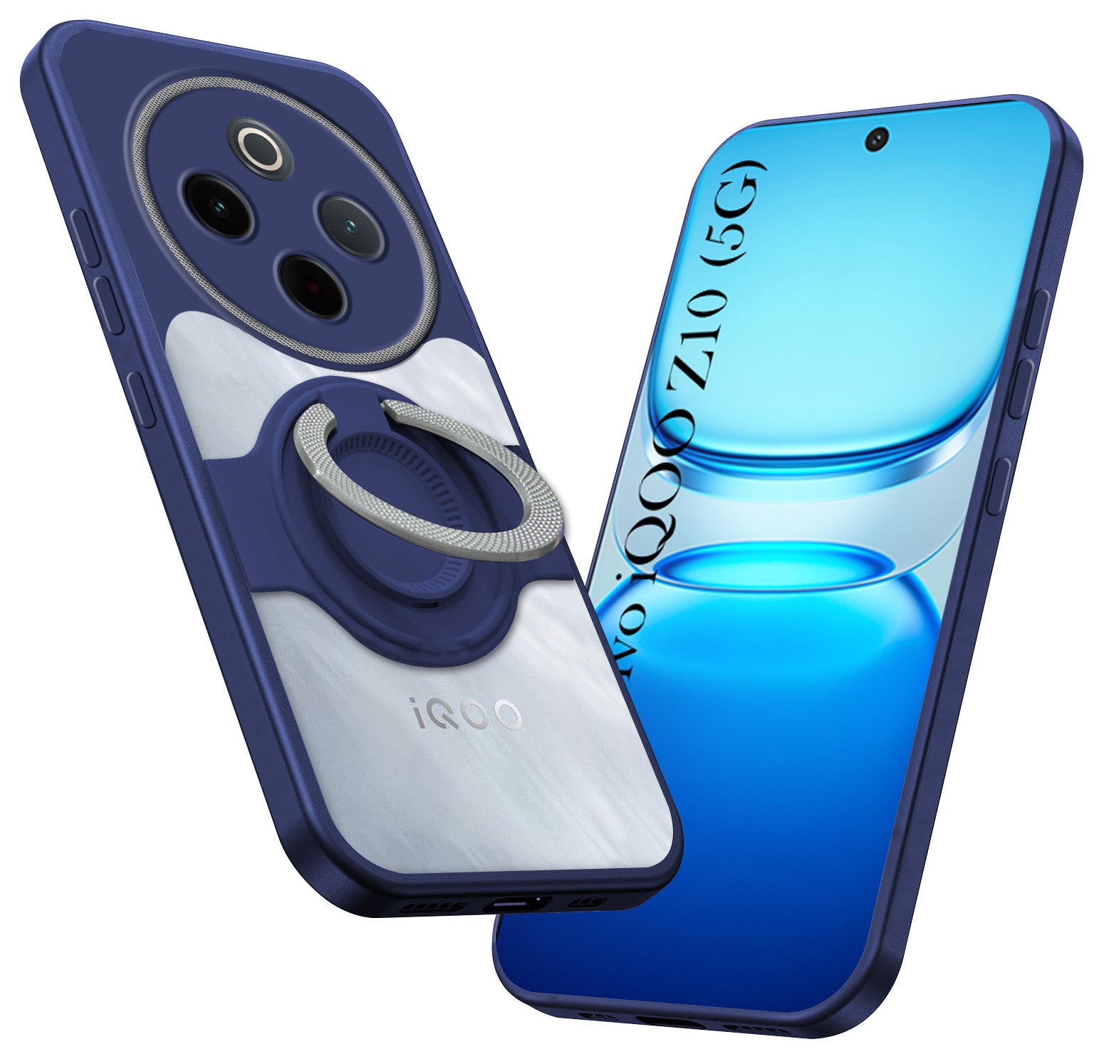 For Vivo iQOO Z10 Back Cover Case with stand (Built-in Ring Holder Kickstand | Lifetime Anti Yellow | Camera Protection)