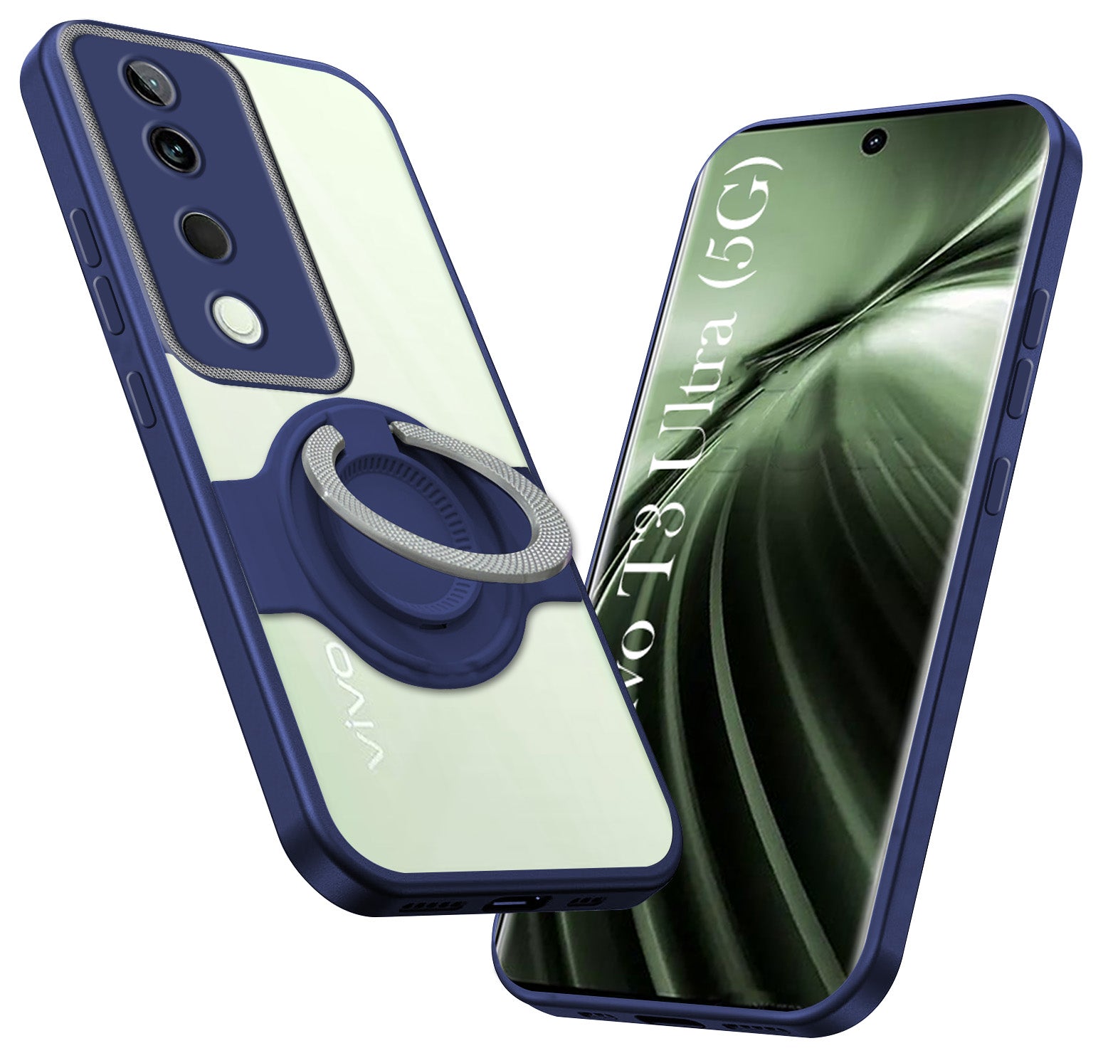 For Vivo T3 Ultra Back Cover Case with stand (Built-in Ring Holder Kickstand | Lifetime Anti Yellow | Camera Protection)