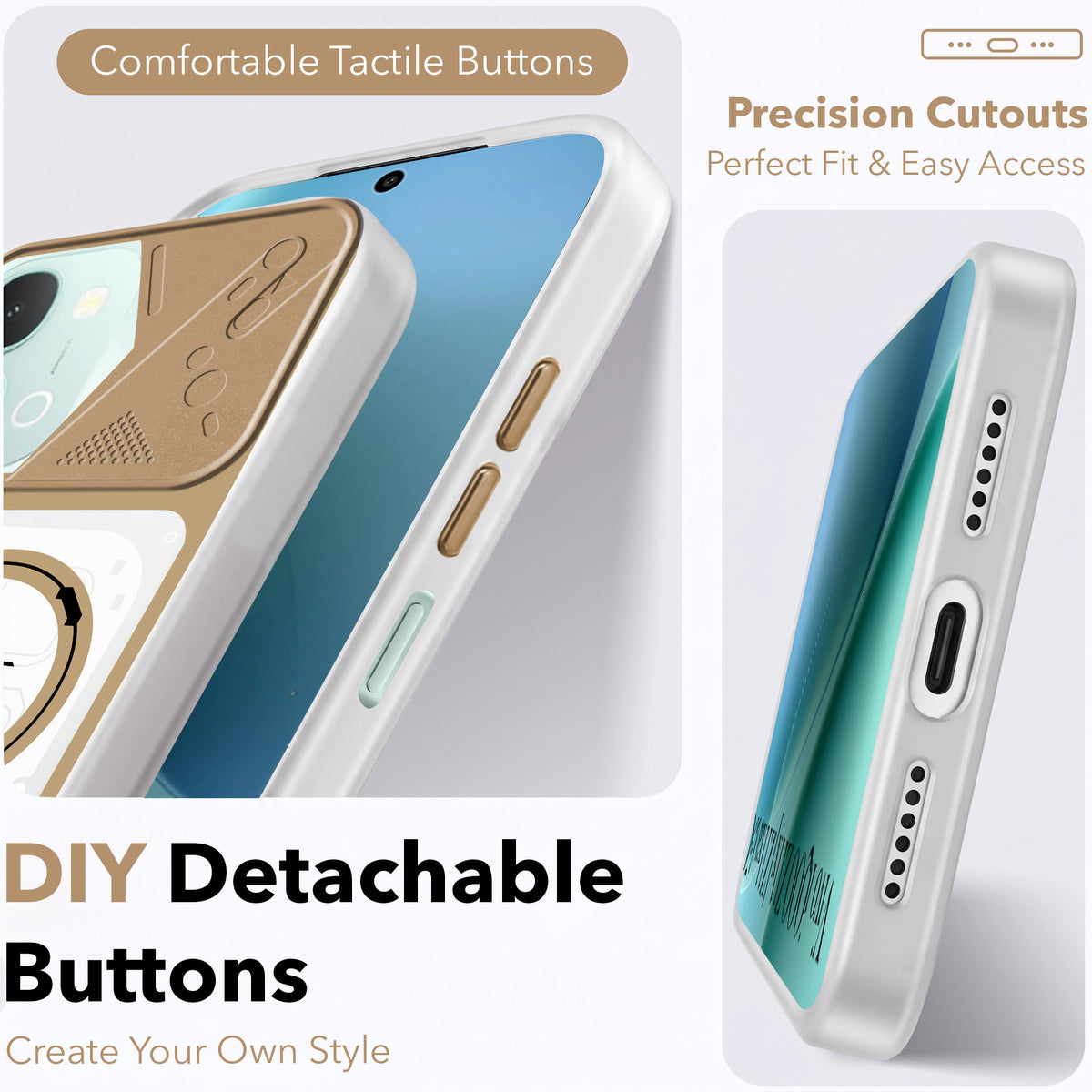 For Vivo iQOO Z11x 5G | Vivo iQOO Z11xa Metallic Back Cover Case (Metallic Camera Protection & Buttons | Translucent Milky Shade | Hard Polycarbonate)