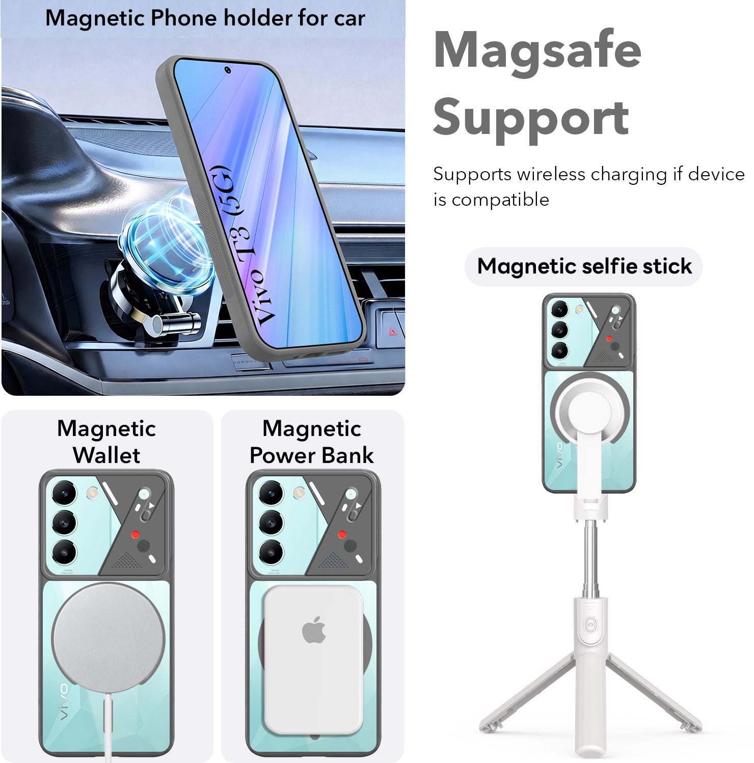 For Vivo T3 5G Back Cover Case Lifetime Anti-Yellow Clear (Camera Protection | Side Grip | Wireless MagSafe Compatible)