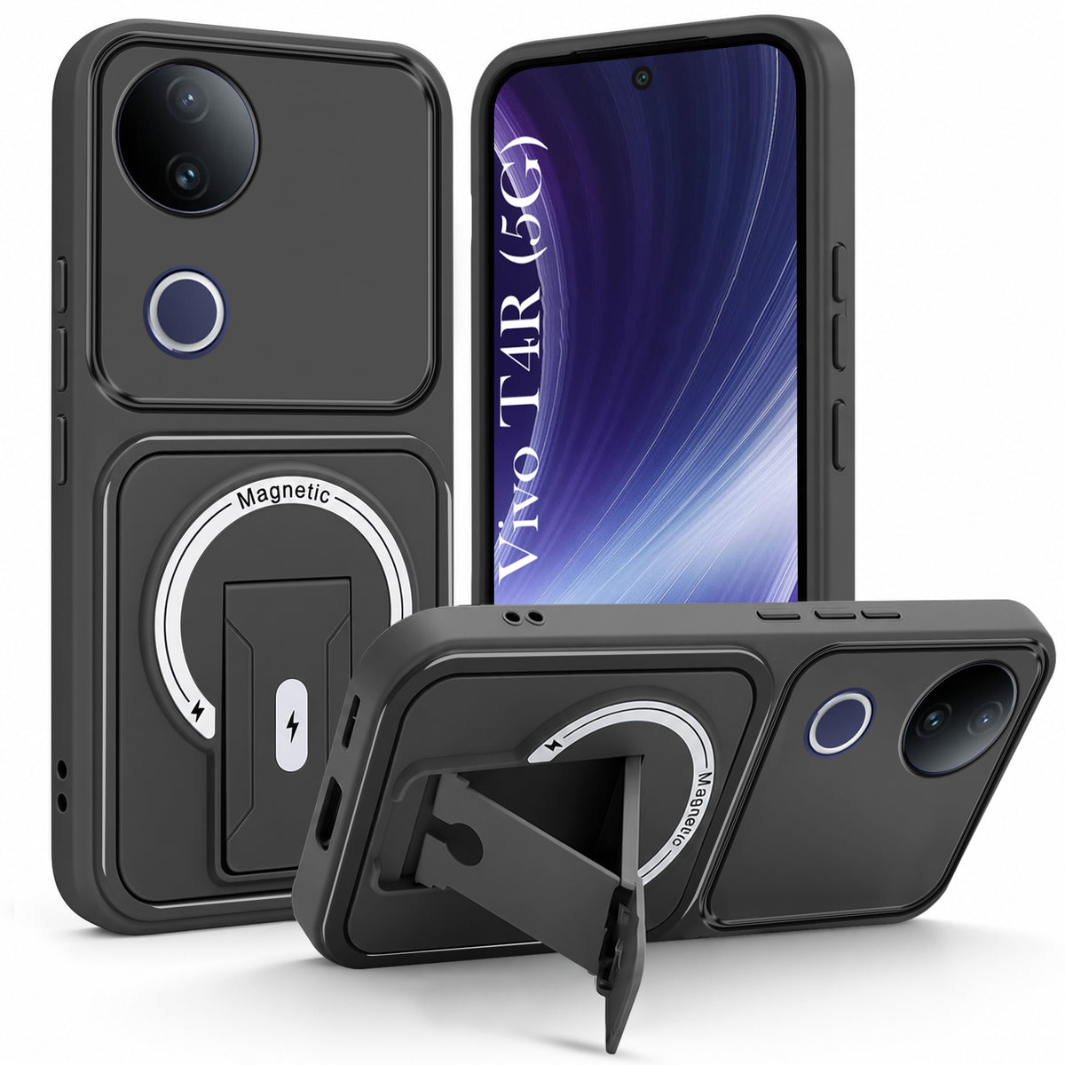 For Vivo T4R Back Case Cover Metallic (Hybrid Armor Kickstand | MagSafe Compatible | Camera Protection Shockproof)