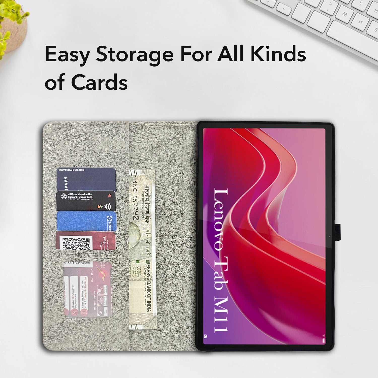 For Flip Cover Folio Case  Lenovo Tab M11 10 Inch TB330FU / TB330KU  (PU Leather | Multi-Angle Smart Stand | Card Storage Slots | Silicone Back Pouch)