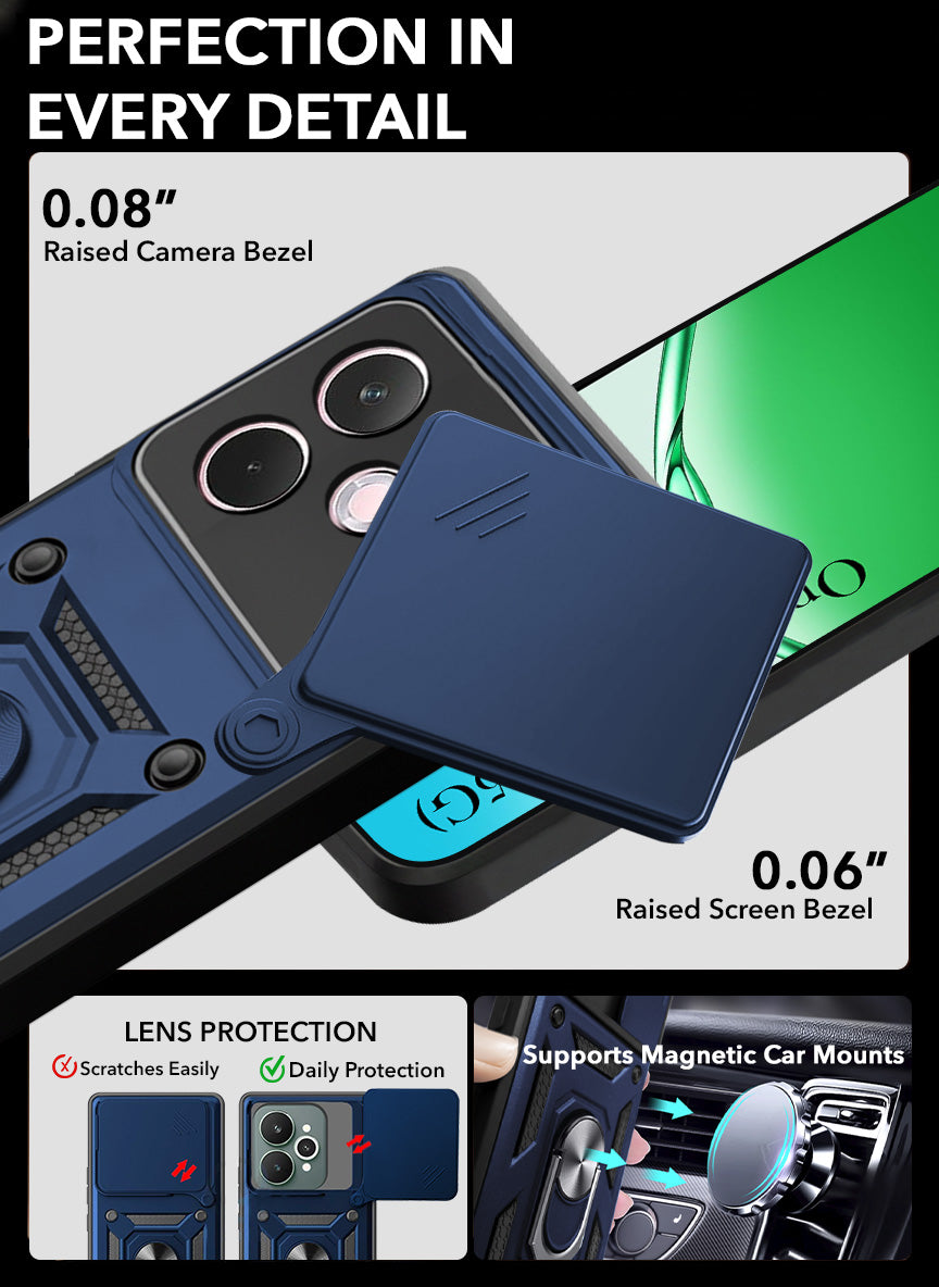 For Oppo A5 Pro Back Cover Case Hybrid Armor (Sliding Shutter Camera Protection | Polycarbonate |Ring Holder Kickstand)
