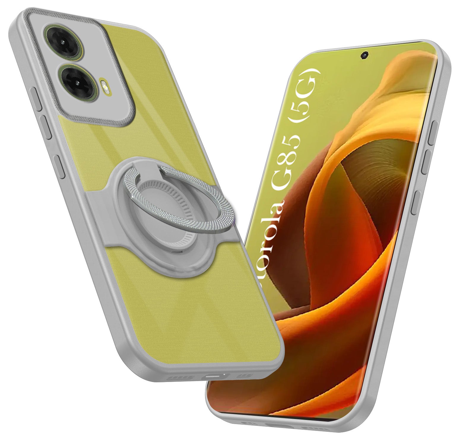For Motorola Moto G85 5G Back Cover Case with stand (Built-in Ring Holder Kickstand | Lifetime Anti Yellow | Camera Protection)