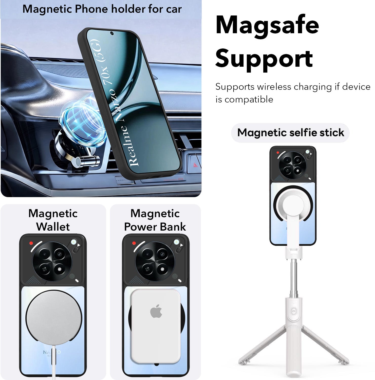For Realme Narzo 70x 5G Back Cover Case Lifetime Anti-Yellow Clear (Camera Protection | Side Grip | Wireless MagSafe Compatible)