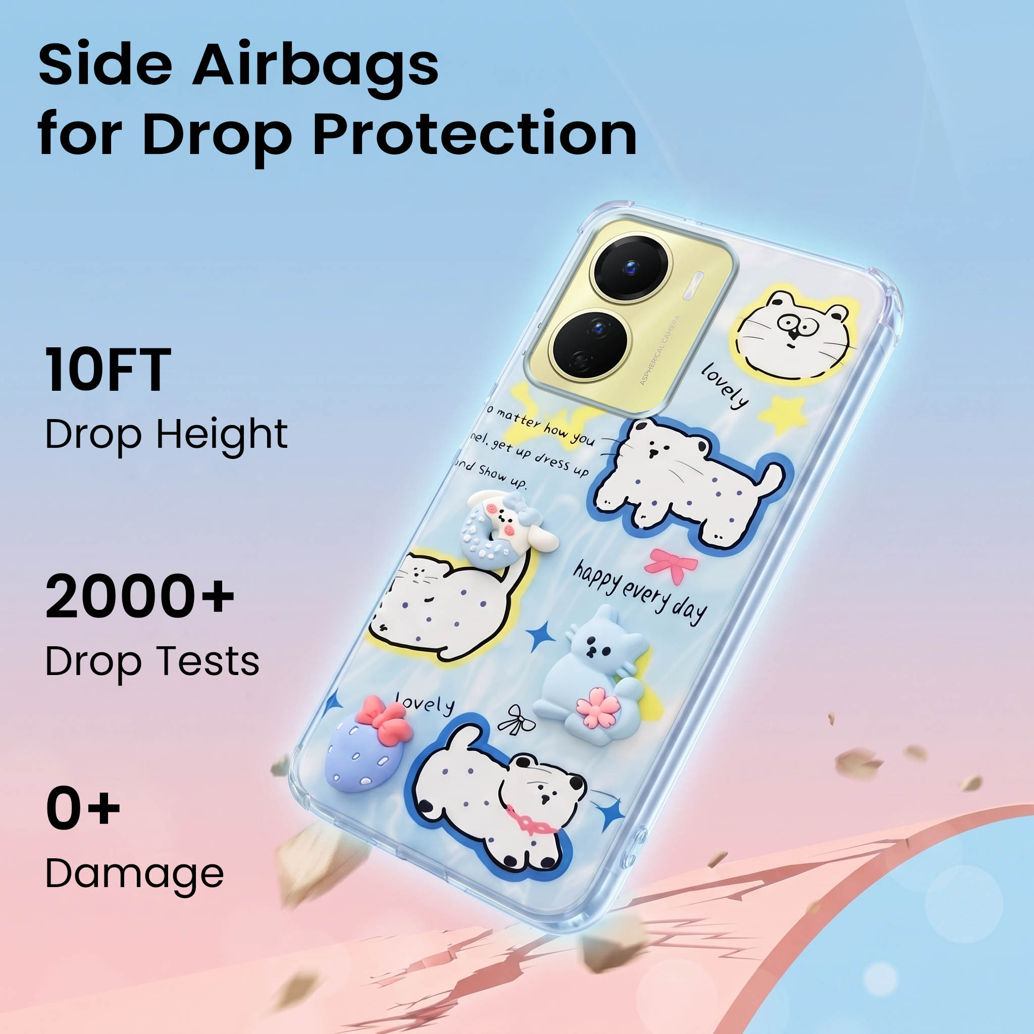 For Vivo Y16 Back Cover Case (3D Cute Cartoons | Hard Back Side Soft | Matte Premium Finish | HD Printing)
