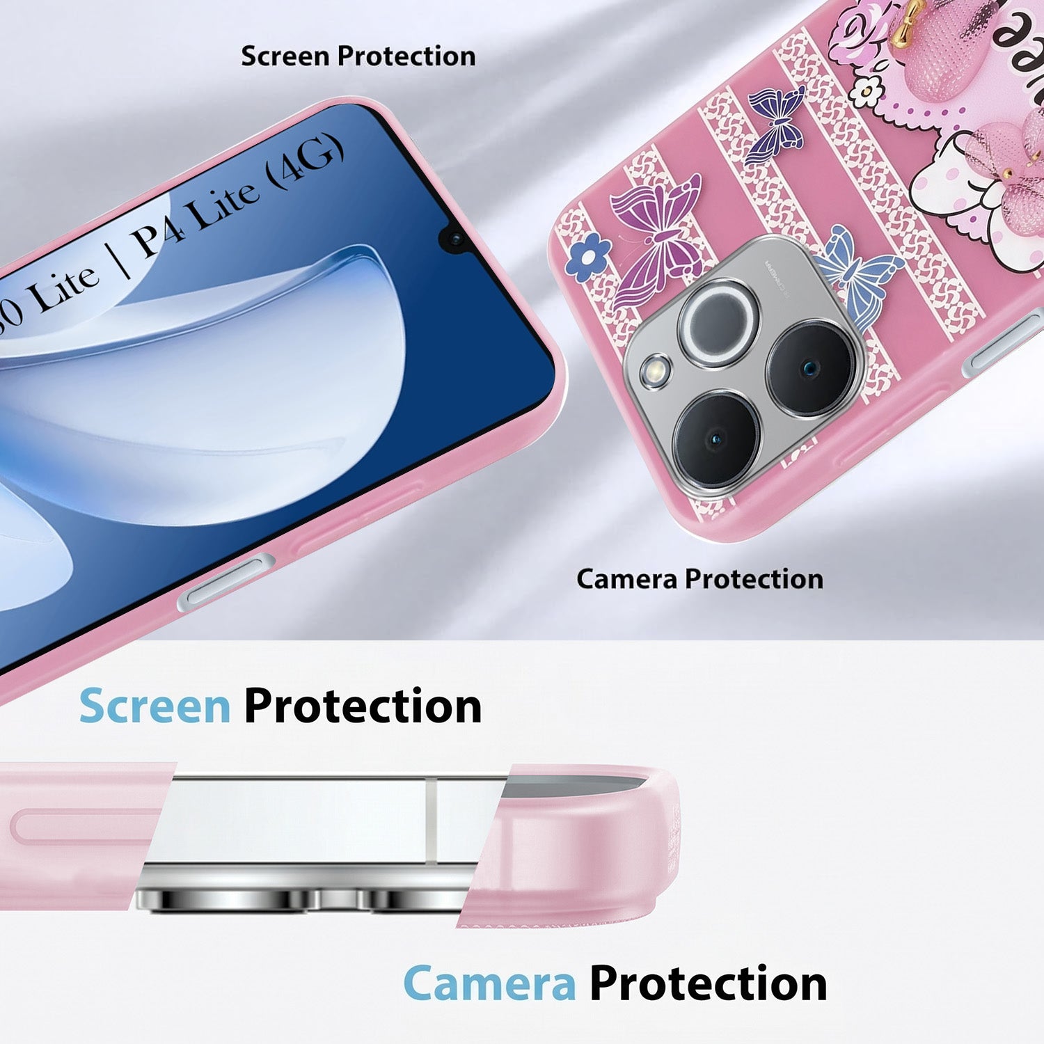 For Realme P4 Lite | Realme Narzo 80 Lite 4G Back Cover Case (3D Cute Heart Strap Holder | Camera Protection | Designer Girls Print)
