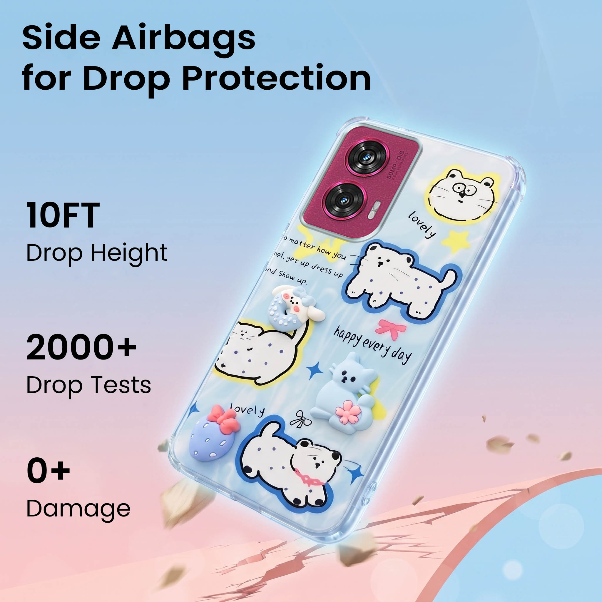 For Motorola Moto Edge 50 Fusion Back Cover Case (3D Cute Cartoons | Hard Back Side Soft | Matte Premium Finish | HD Printing)