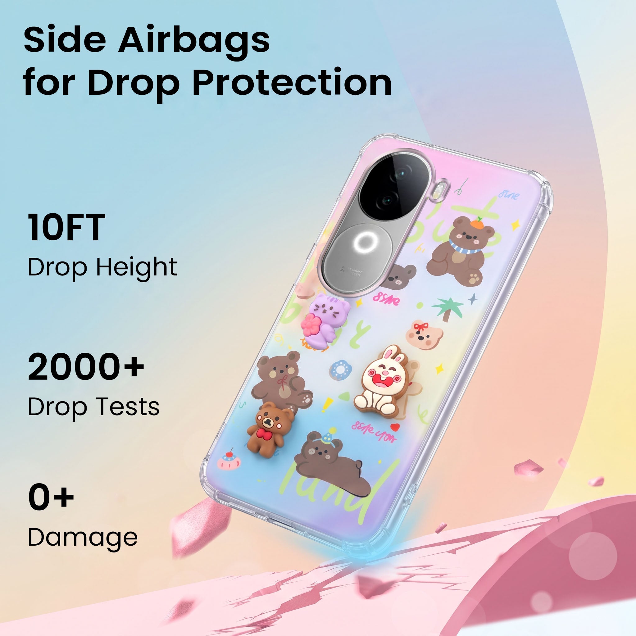 For Vivo iQOO Z9s Back Cover Case (3D Cute Cartoons | Hard Back Side Soft | Matte Premium Finish | HD Printing)