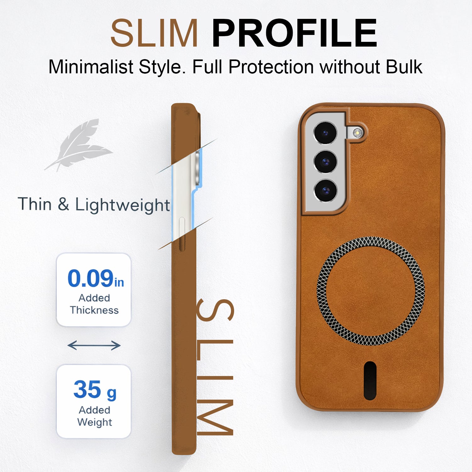 For Samsung Galaxy S22 Back Cover Case Leather Finish (MagSafe Compatible Wireless Charging | Soft Touch | Camera Bump Protection)