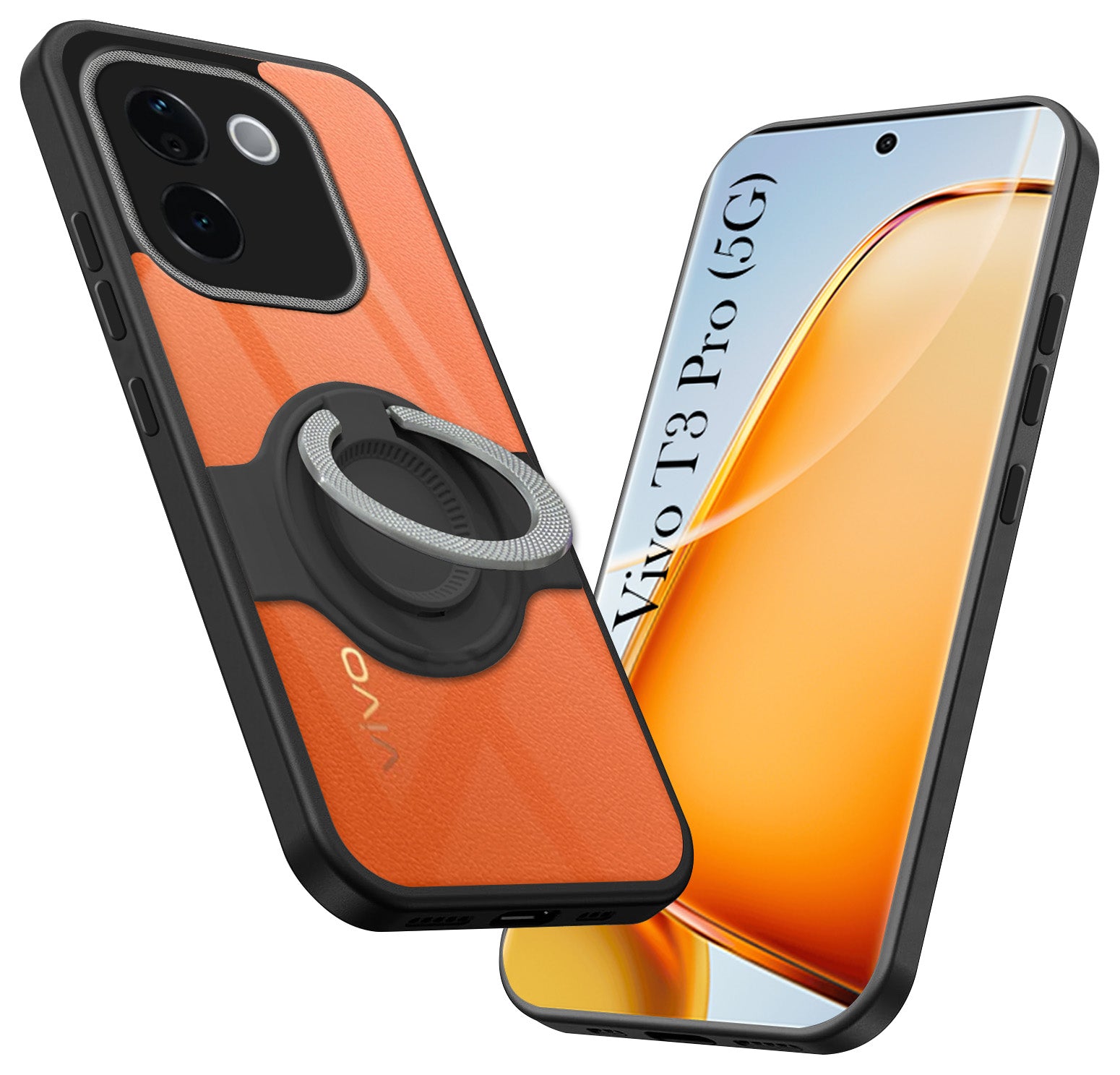 For Vivo T3 Pro Back Cover Case with stand (Built-in Ring Holder Kickstand | Lifetime Anti Yellow | Camera Protection)