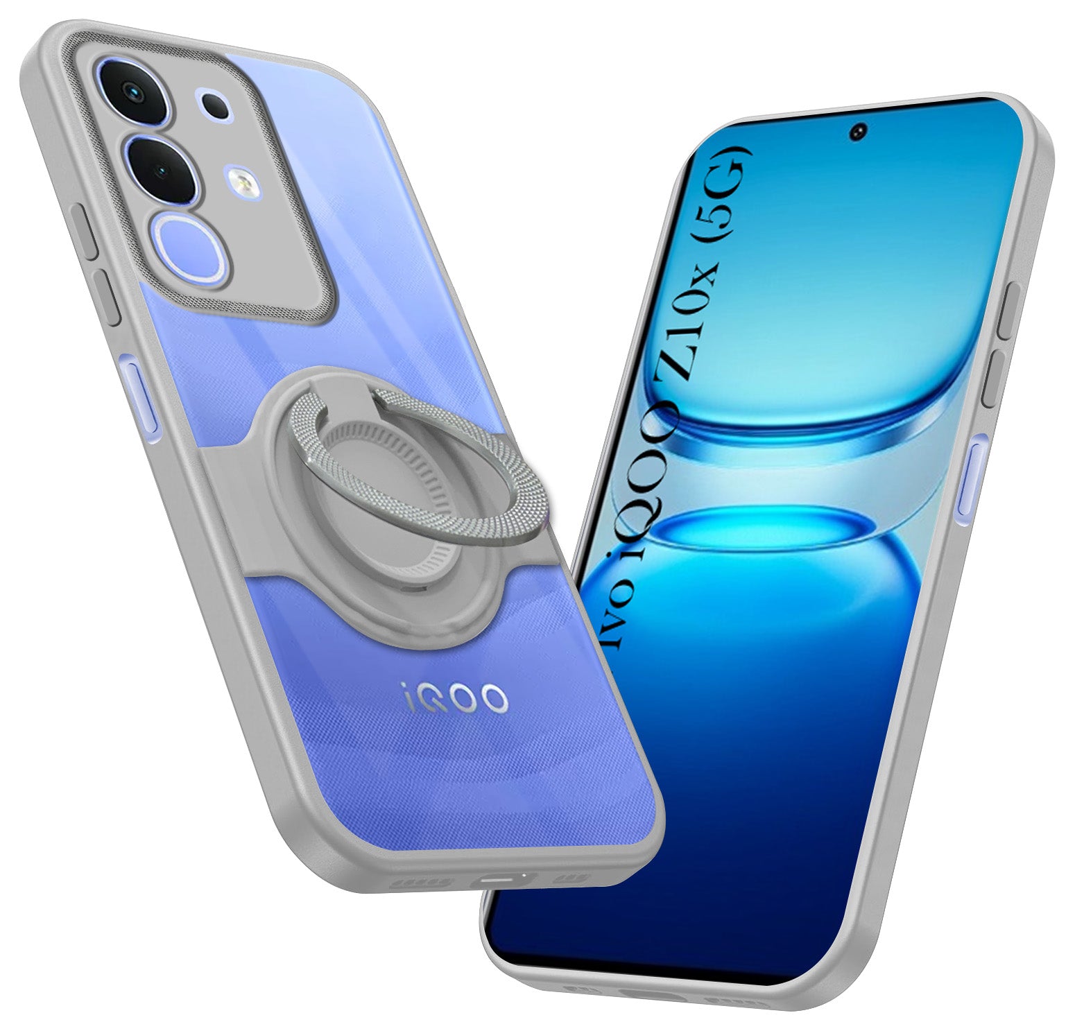 For Vivo iQOO Z10x Back Cover Case with stand (Built-in Ring Holder Kickstand | Lifetime Anti Yellow | Camera Protection)