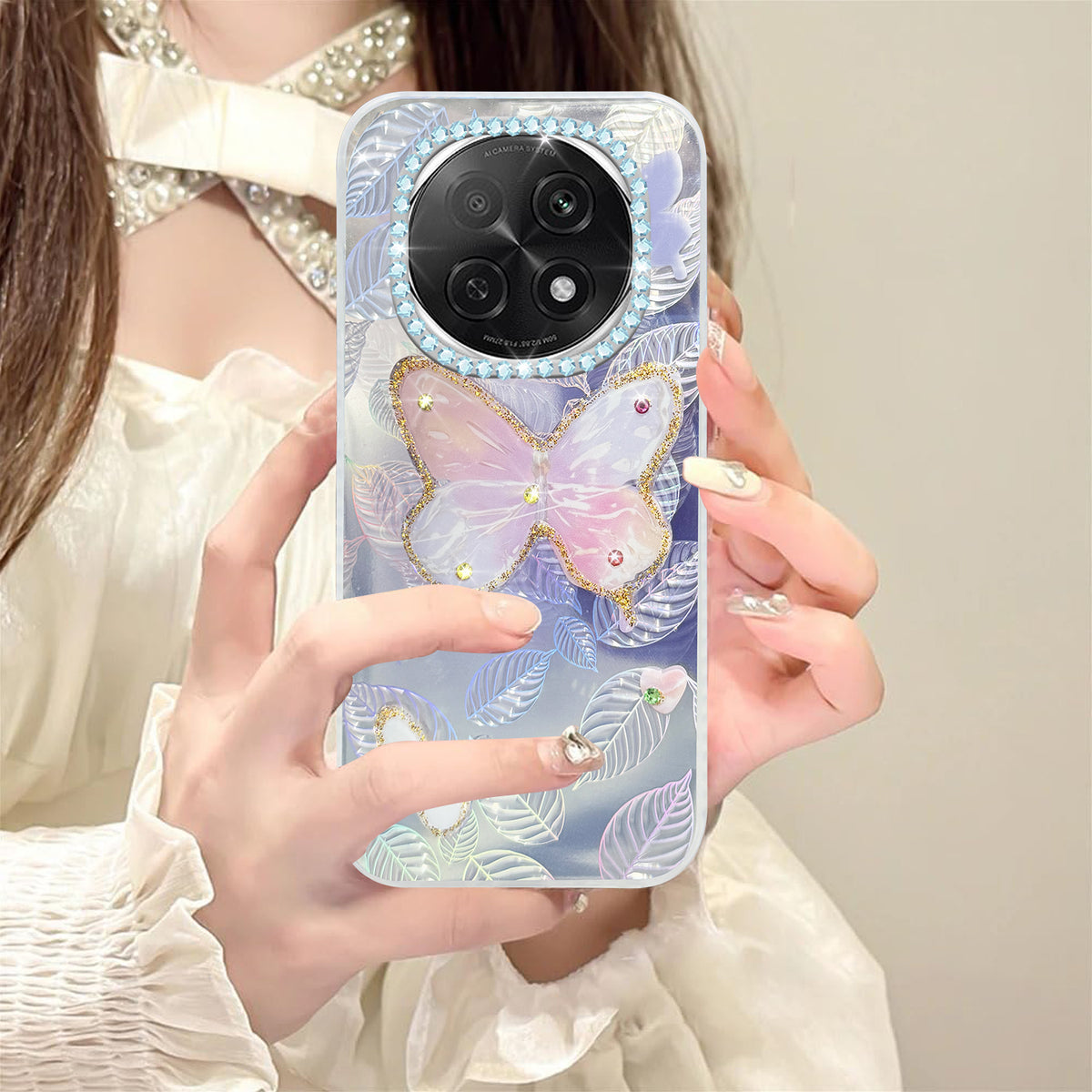 For Oppo F29 Pro Back Cover Case  (Luxury Floral Glitter Cute Butterfly | Diamond Studded Camera Bump | Girls & Women Design)