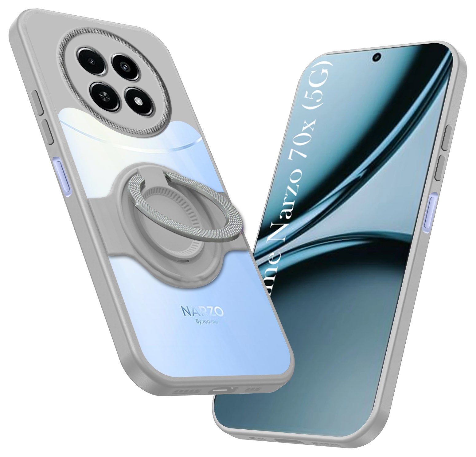 For Realme Narzo 70x 5G Back Cover Case with stand (Built-in Ring Holder Kickstand | Lifetime Anti Yellow | Camera Protection)