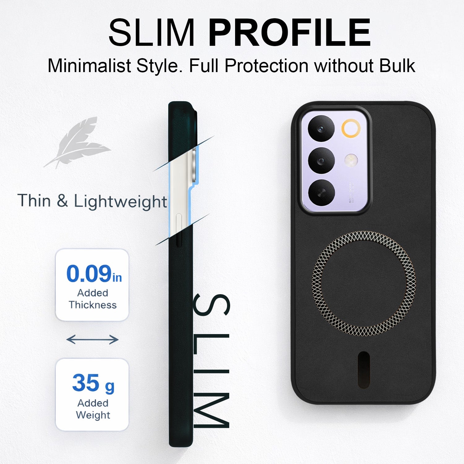 For Realme C85 5G | Realme Narzo 90x Back Cover Case Leather Finish (MagSafe Compatible Wireless Charging | Soft Touch | Camera Bump Protection)