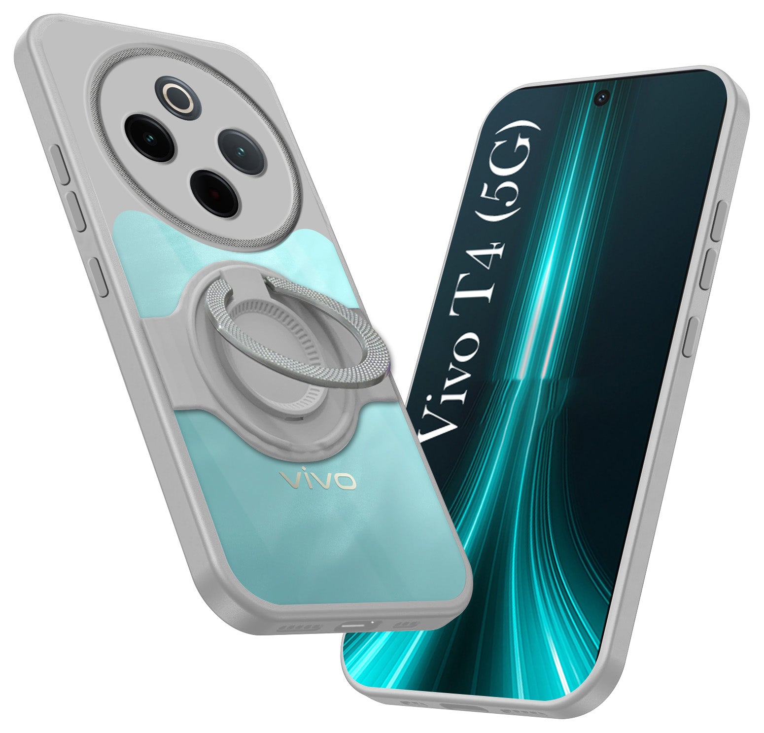 For Vivo T4 Back Cover Case with stand (Built-in Ring Holder Kickstand | Lifetime Anti Yellow | Camera Protection)