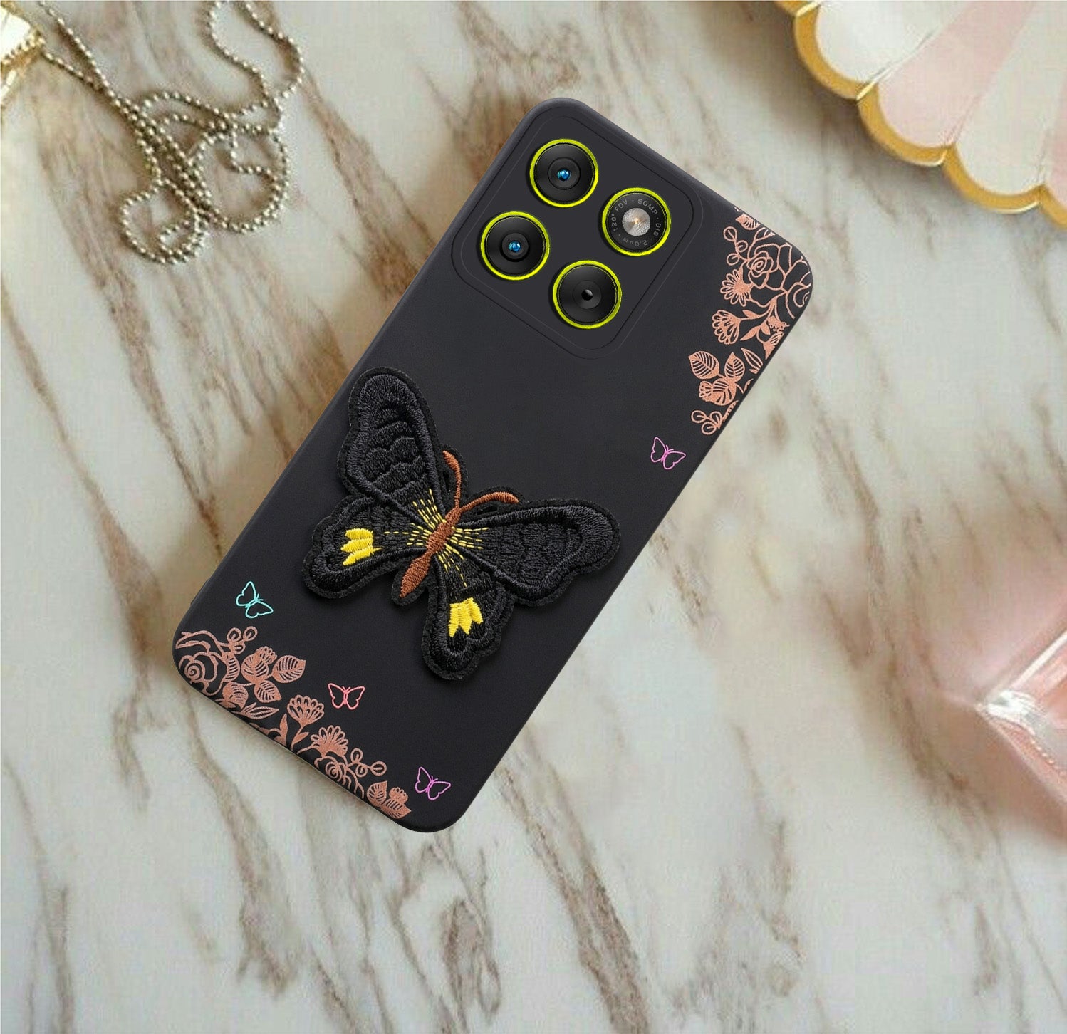 For Motorola Moto Edge 70 Back Cover Case (Soft Butterfly Embroidery | Women Teen Girls | Camera Protection| Matte Silicone)