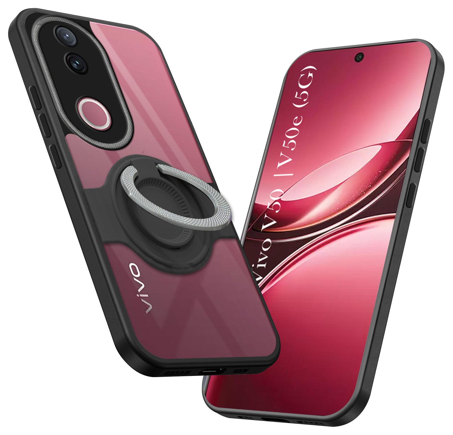 For Vivo V50 | Vivo V50e Back Cover Case with stand (Built-in Ring Holder Kickstand | Lifetime Anti Yellow | Camera Protection)