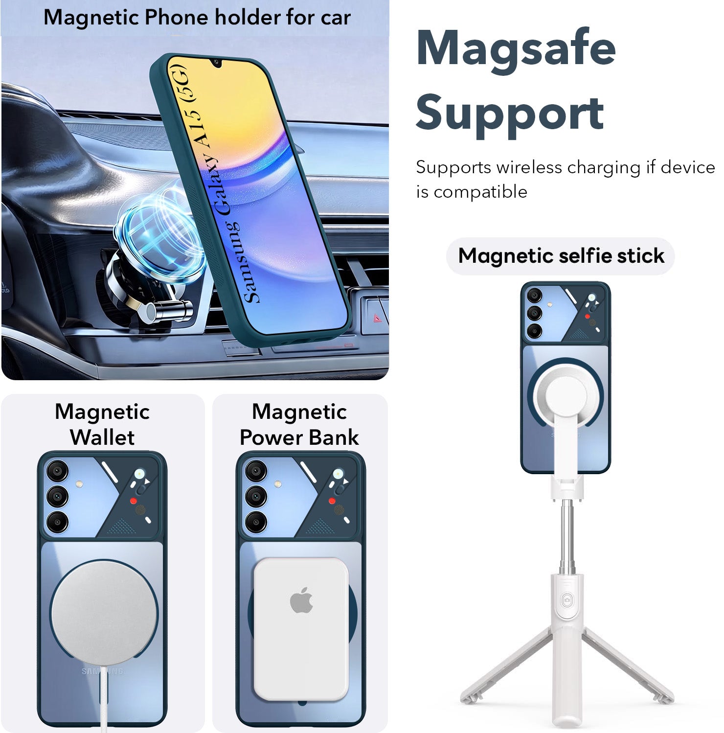 For Samsung Galaxy A15 5G Back Cover Case Lifetime Anti-Yellow Clear (Camera Protection | Side Grip | Wireless MagSafe Compatible)