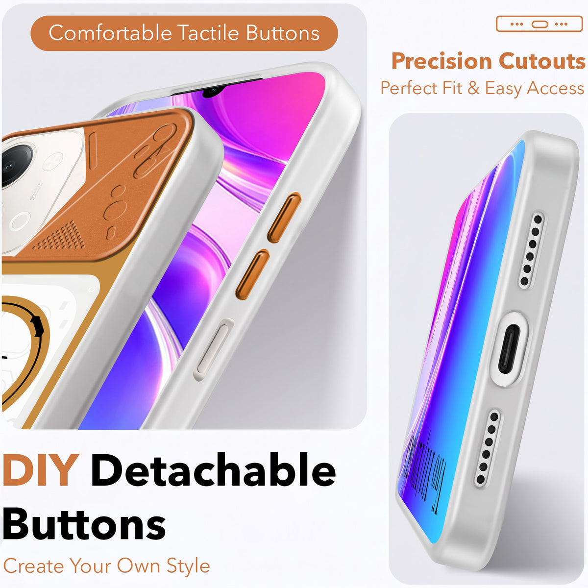 For Vivo Y11 | Vivo Y21 5G Metallic Back Cover Case (Metallic Camera Protection & Buttons | Translucent Milky Shade | Hard Polycarbonate)