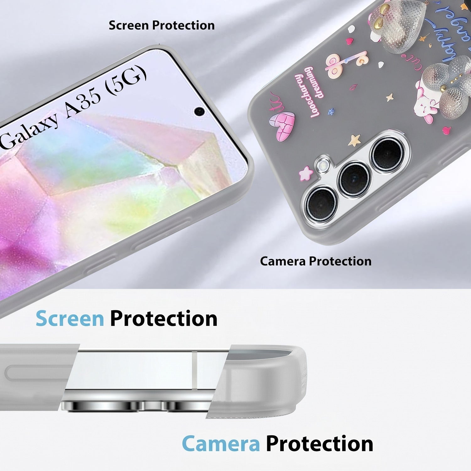 For Samsung Galaxy A35 5G Back Cover Case (3D Cute Heart Strap Holder | Camera Protection | Designer Girls Print)