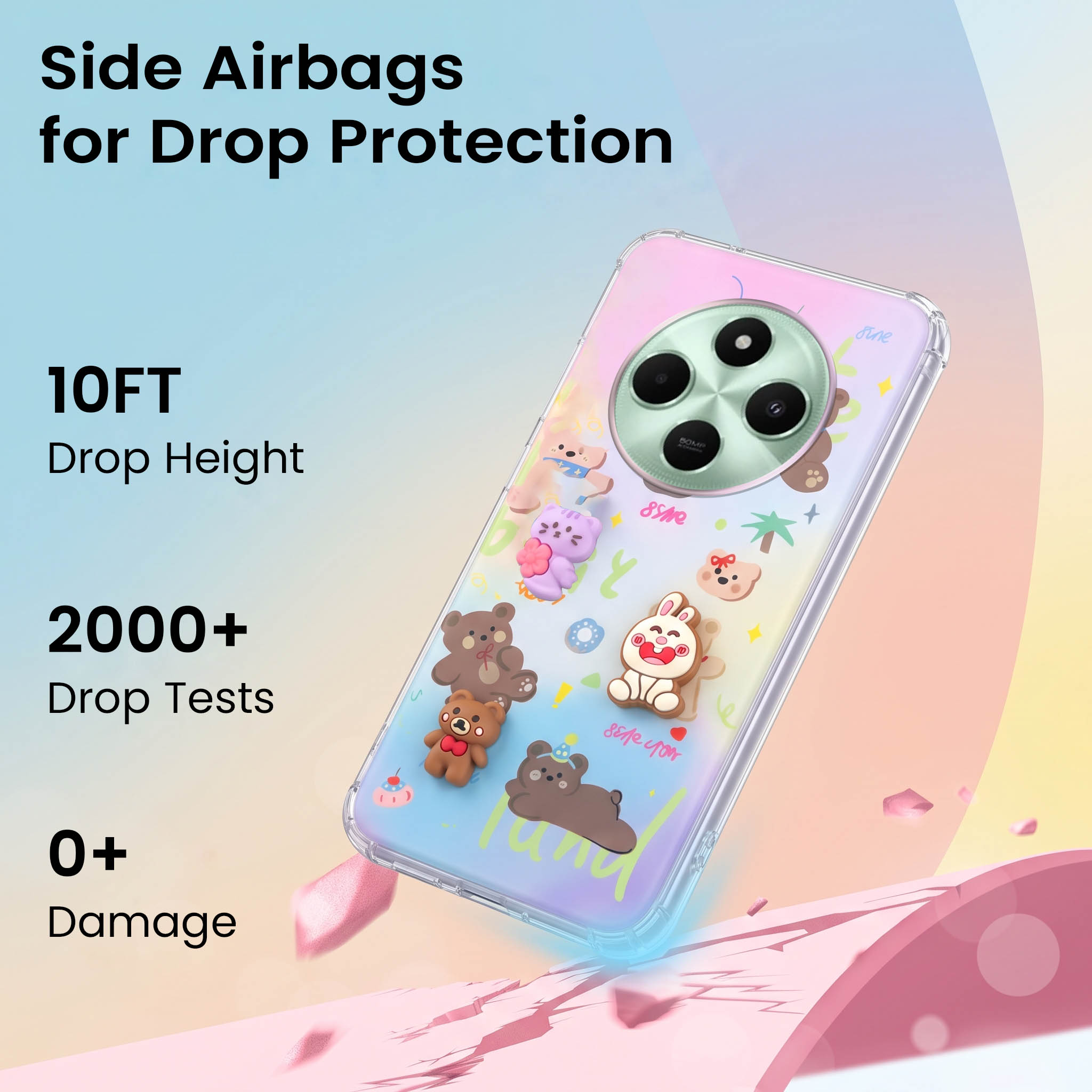 For Poco C75 | Poco M7 Back Cover Case (3D Cute Cartoons | Hard Back Side Soft | Matte Premium Finish | HD Printing)