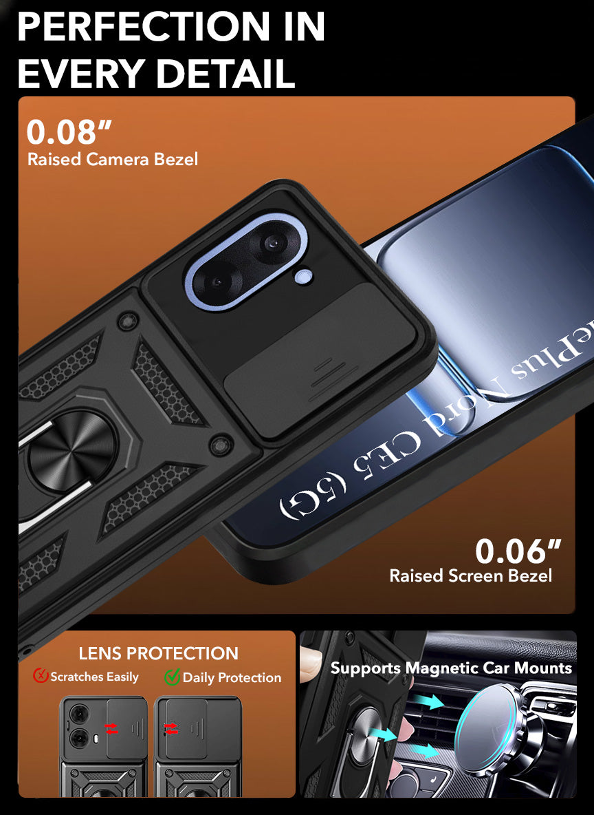 For Oneplus Nord CE 5 Back Cover Case (Sliding Shutter Camera Protection | Polycarbonate |Ring Holder Kickstand)
