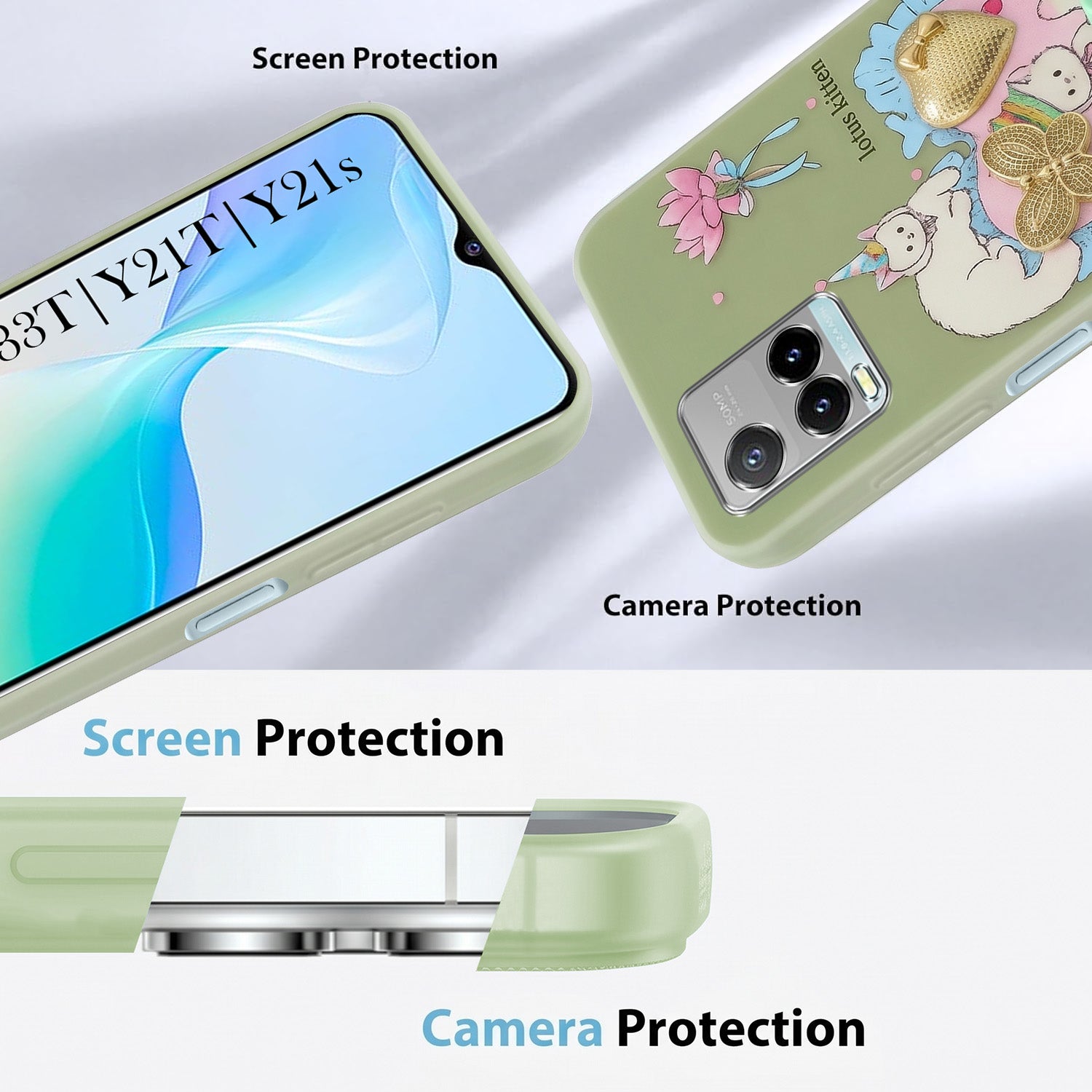 For Vivo Y33T | Vivo Y21T | Vivo Y21s Back Cover Case (3D Cute Heart Strap Holder | Camera Protection | Designer Girls Print)