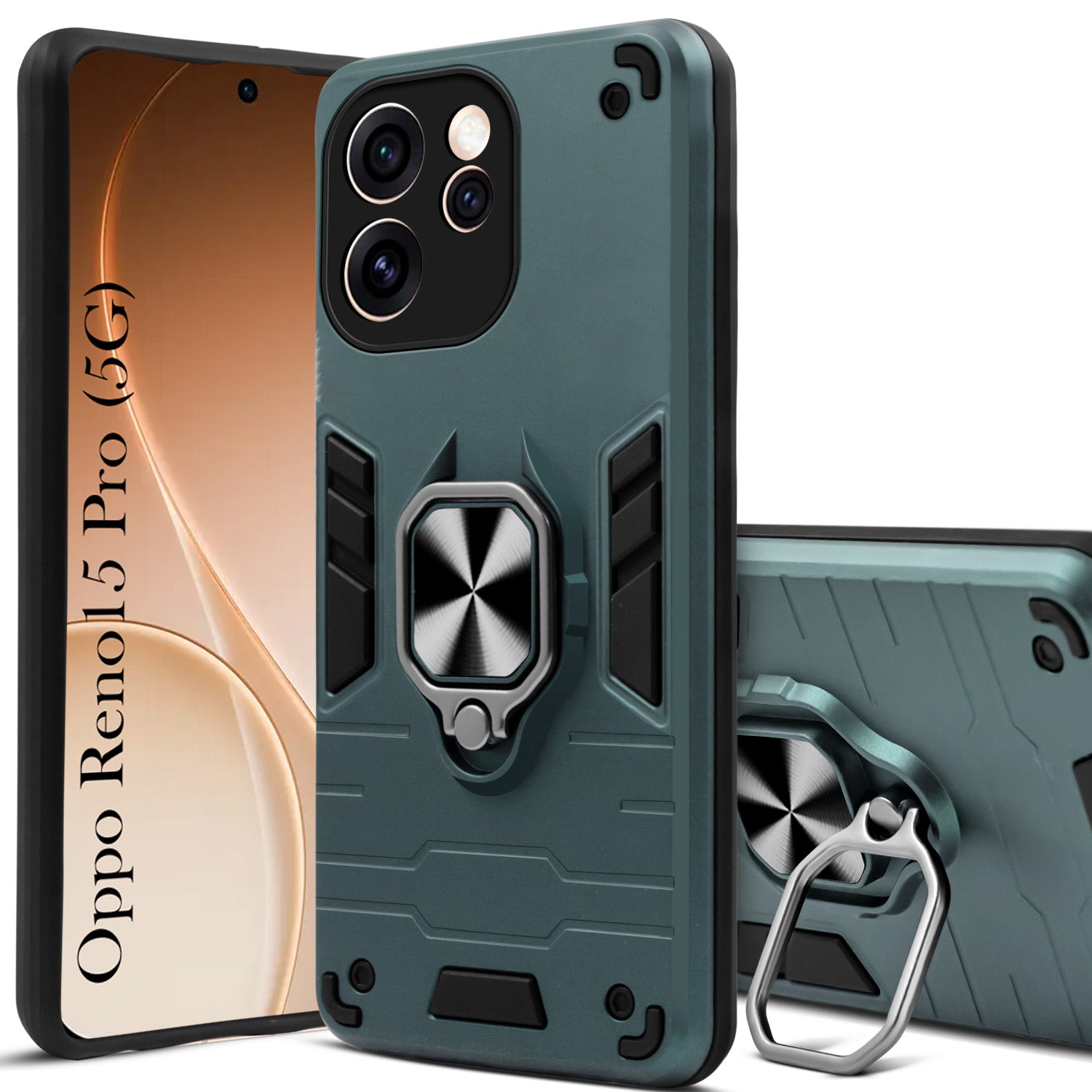 For Oppo Reno15 Pro 5G | Oppo Reno 15 Pro 5G Back Cover Case Hybrid Armor (Shockproof Dual Layer Polycarbonate |Ring Holder Kickstand)