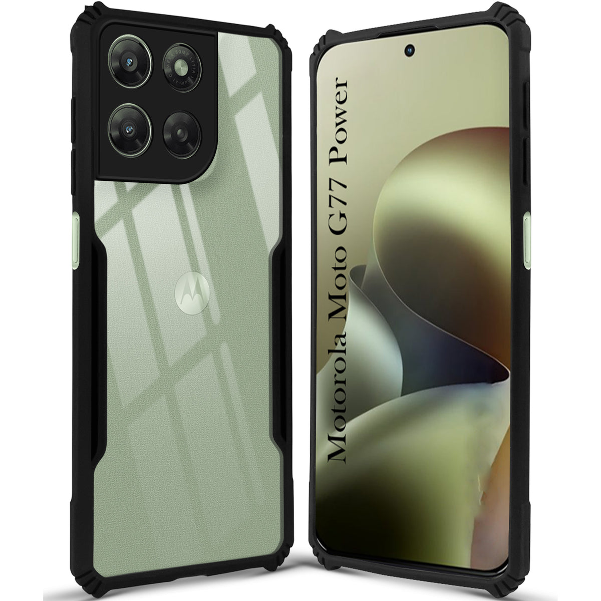 For Motorola Moto G77 Power Back Cover Case Hybrid (Shockproof with Polycarbonate Clear Panel | Professional Black)