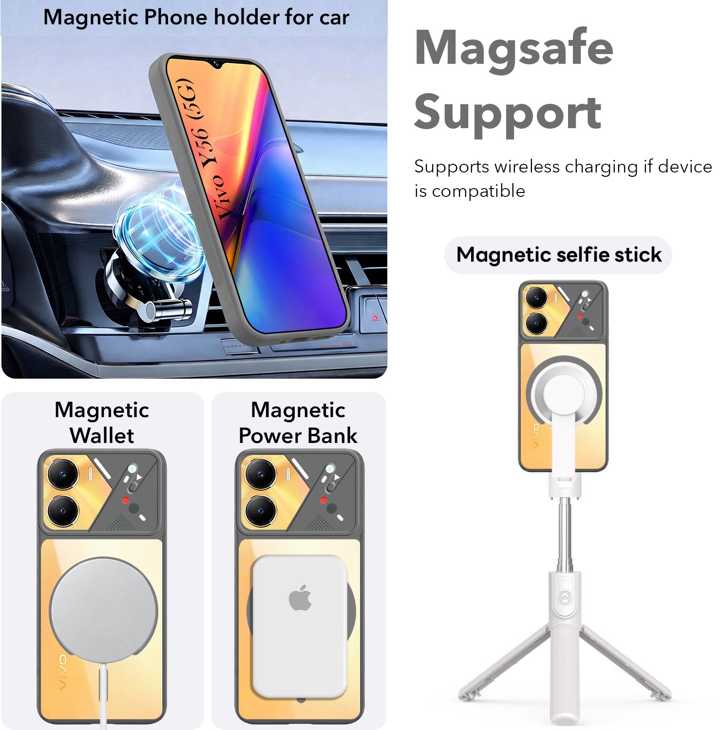 For Vivo Y56 5G Back Cover Case Lifetime Anti-Yellow Clear (Camera Protection | Side Grip | Wireless MagSafe Compatible)
