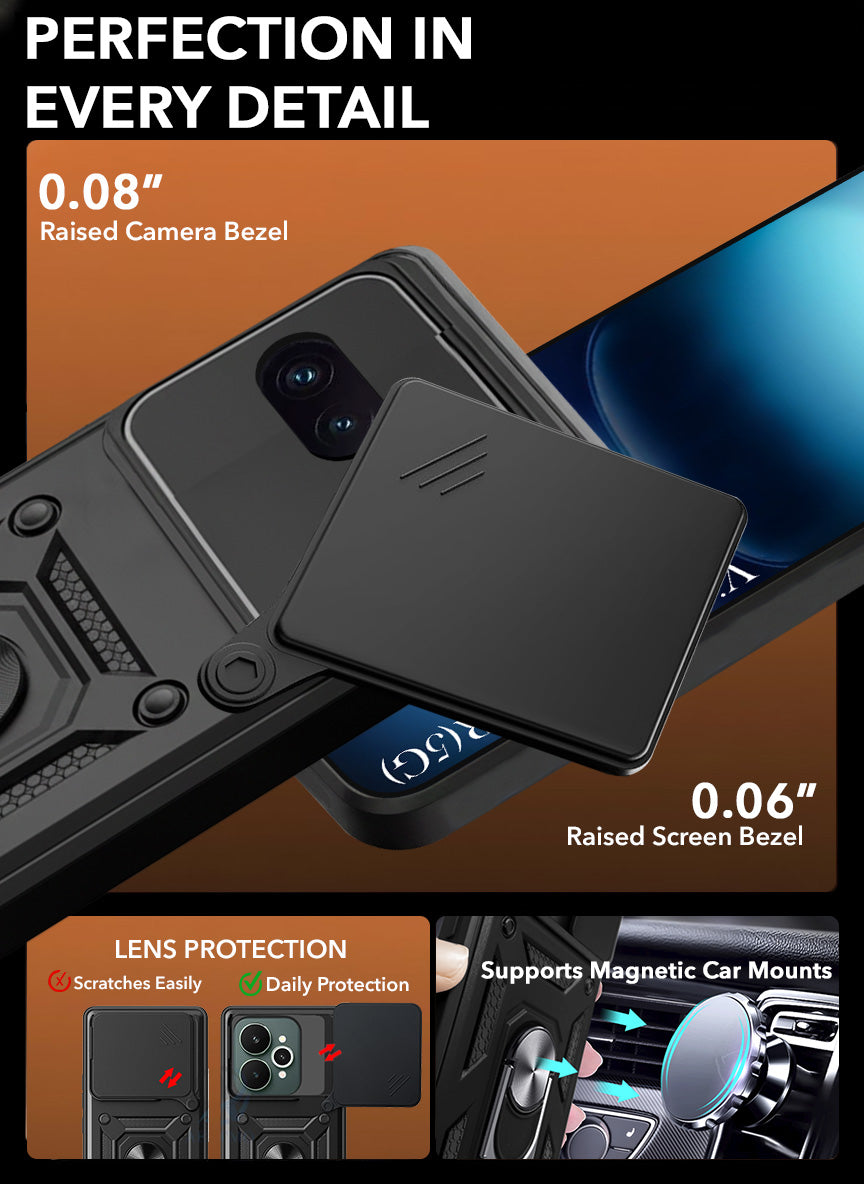 For Vivo iQOO 15R 5G Back Cover Case Hybrid Armor (Sliding Shutter Camera Protection | Polycarbonate |Ring Holder Kickstand)