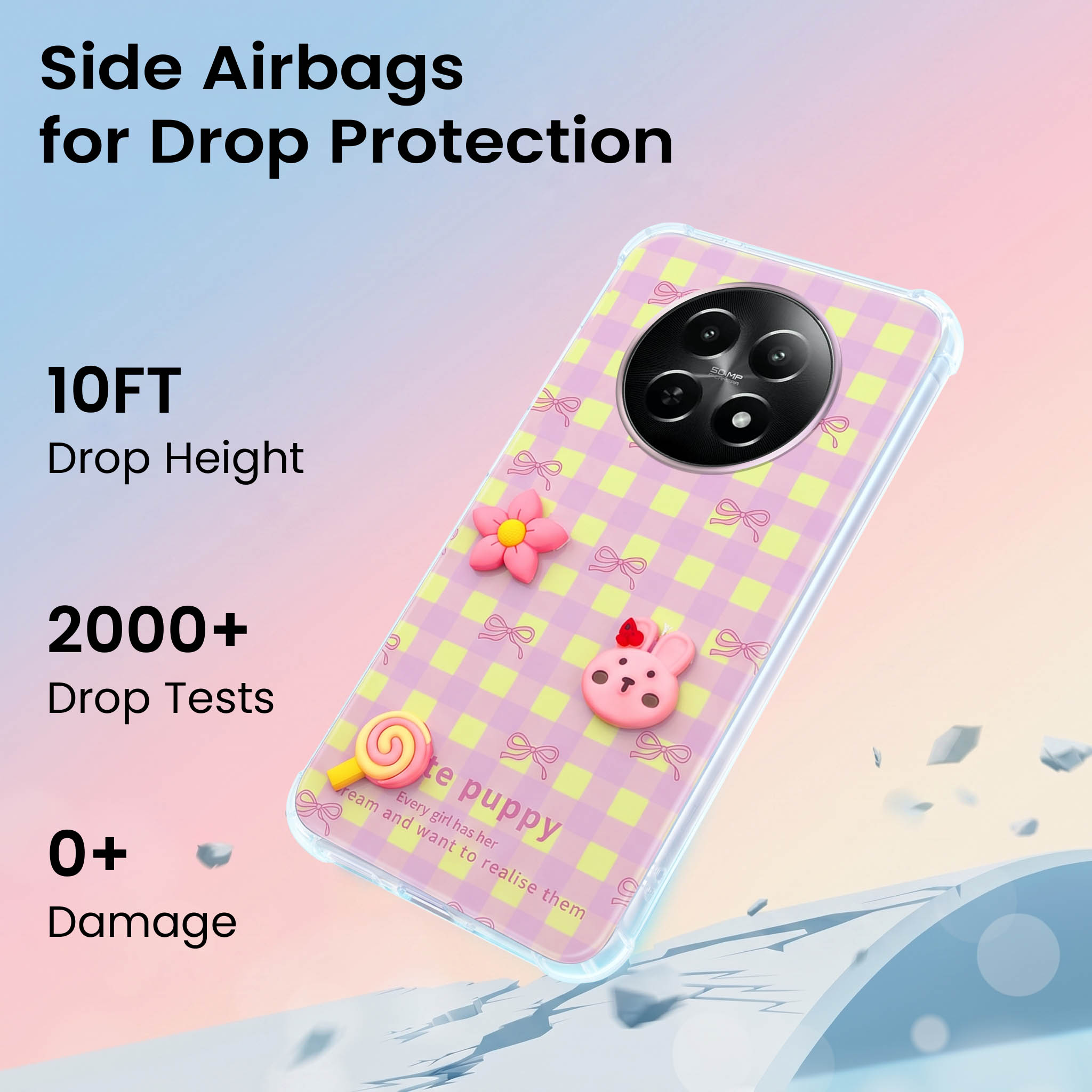 For Realme 12 | Realme 12X Back Cover Case (3D Cute Cartoons | Hard Back Side Soft | Matte Premium Finish | HD Printing)