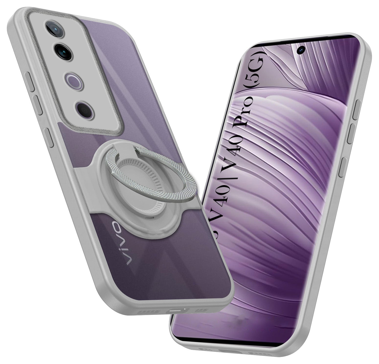 For Vivo V40 | Vivo V40 Pro 5G Back Cover Case with stand (Built-in Ring Holder Kickstand | Lifetime Anti Yellow | Camera Protection)