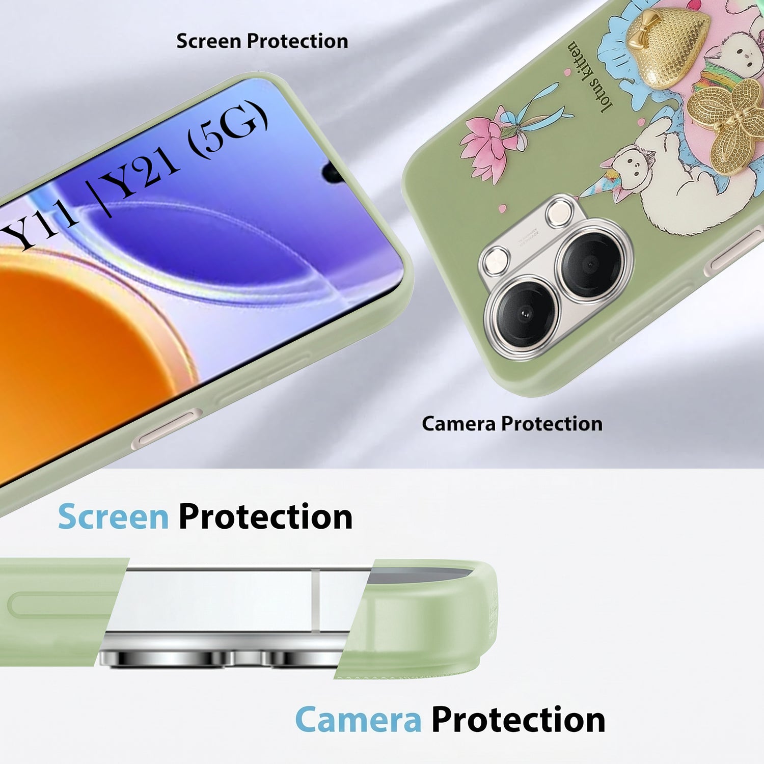 For Vivo Y11 | Vivo Y21 5G Back Cover Case (3D Cute Heart Strap Holder | Camera Protection | Designer Girls Print)
