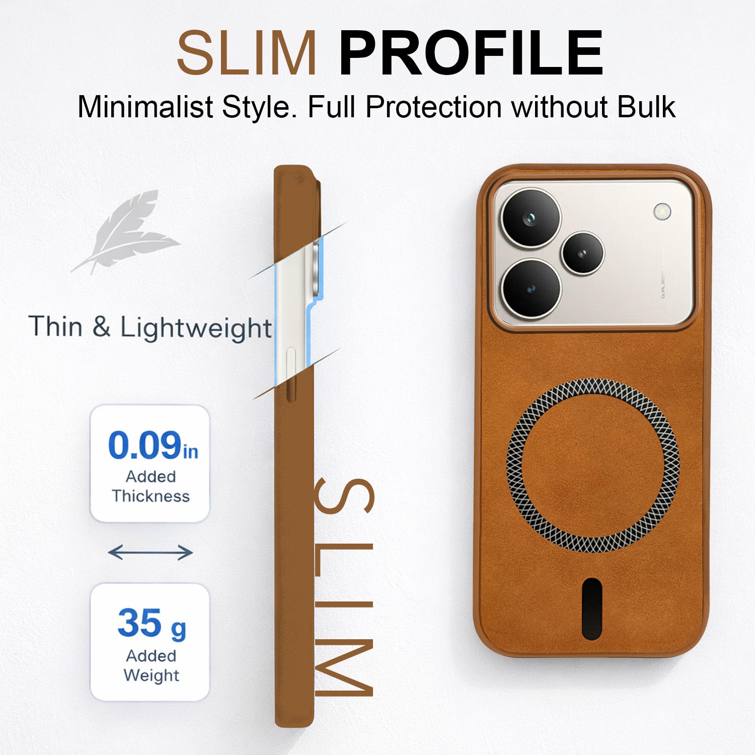For Realme P4 Pro Back Cover Case Leather Finish (MagSafe Compatible Wireless Charging | Soft Touch | Camera Bump Protection)