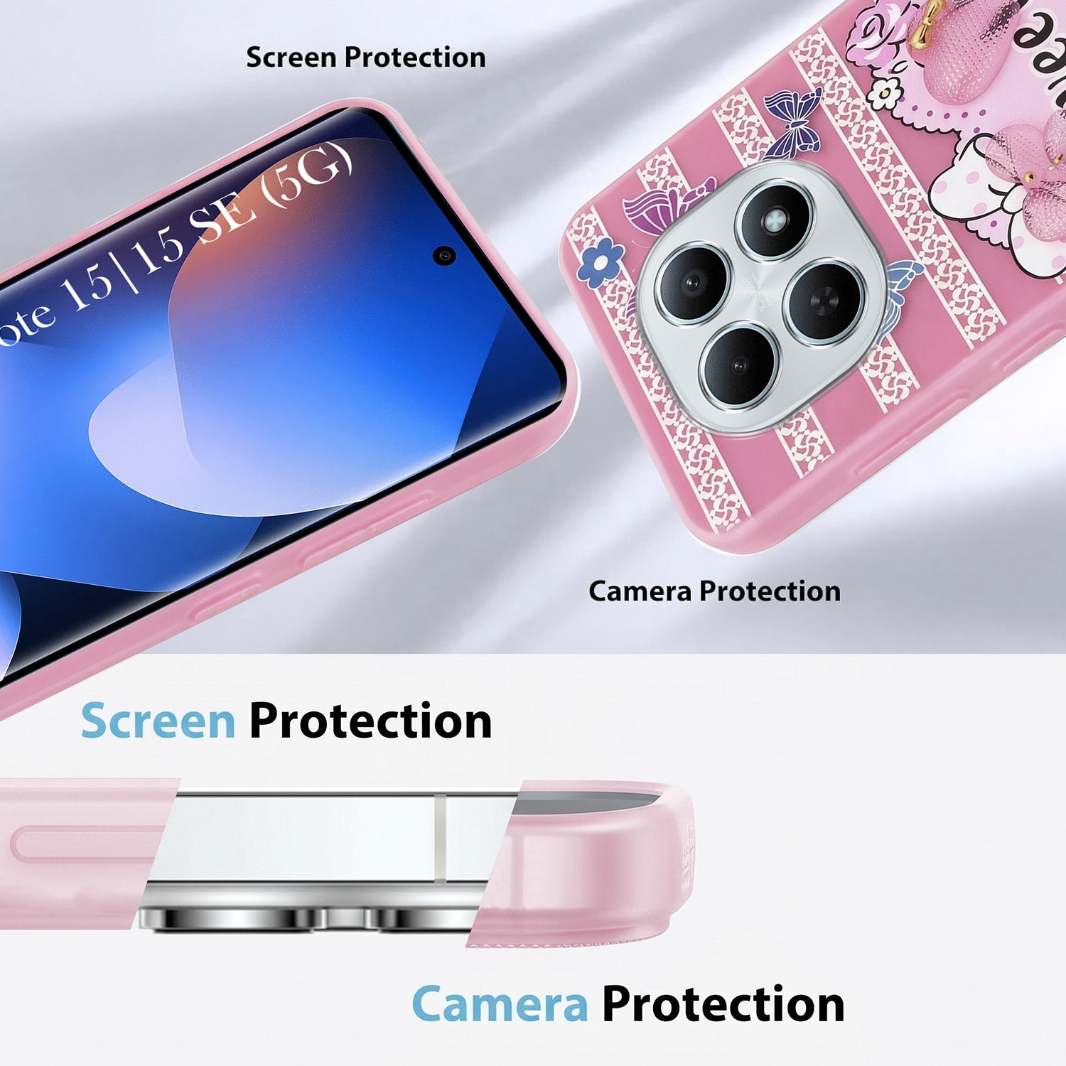 For Xiaomi Redmi Note 15 5G | Redmi Note 15 SE 5G Back Cover Case (3D Cute Heart Strap Holder | Camera Protection | Designer Girls Print)